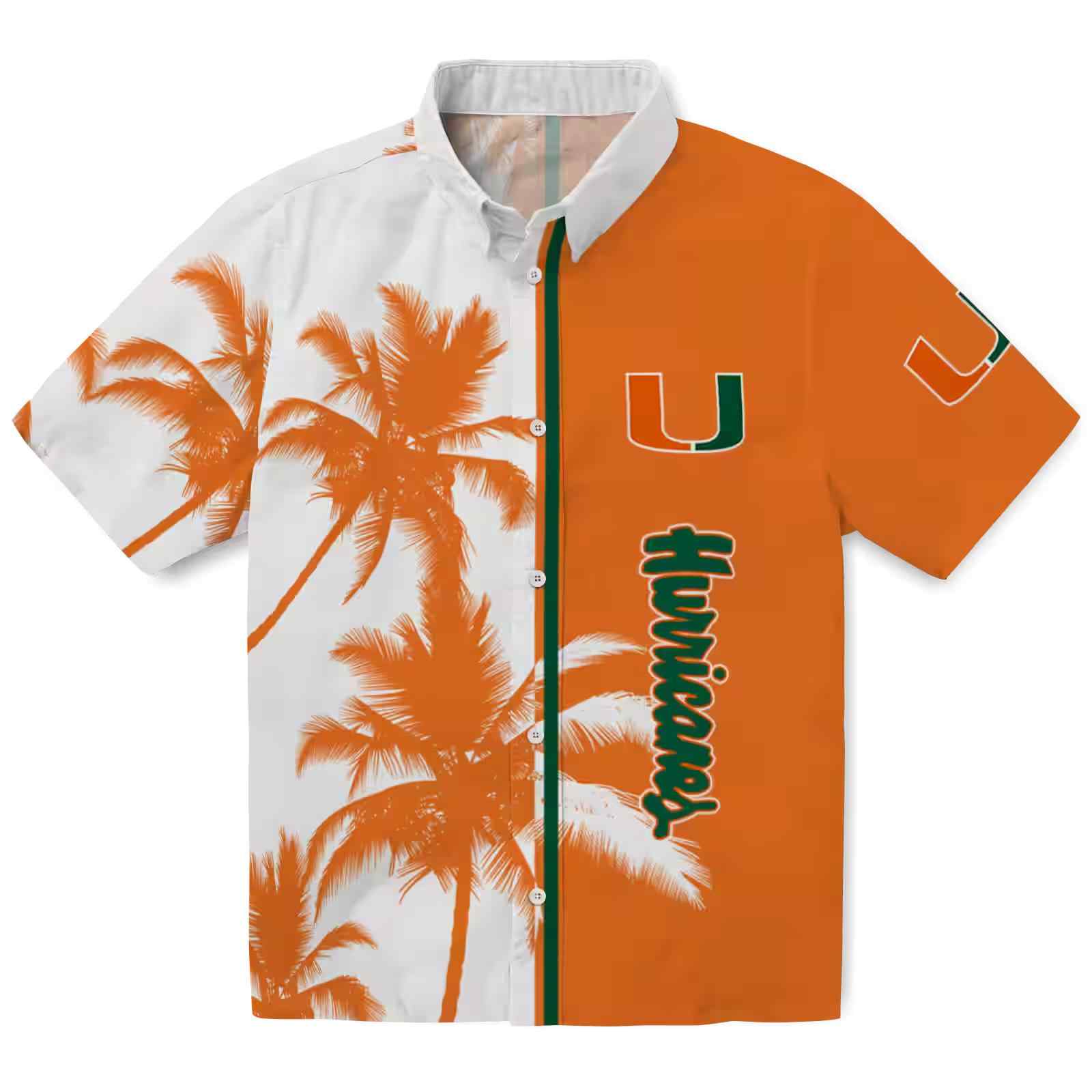 Miami Hurricanes Palm Trees Orange White Hawaiian Shirt