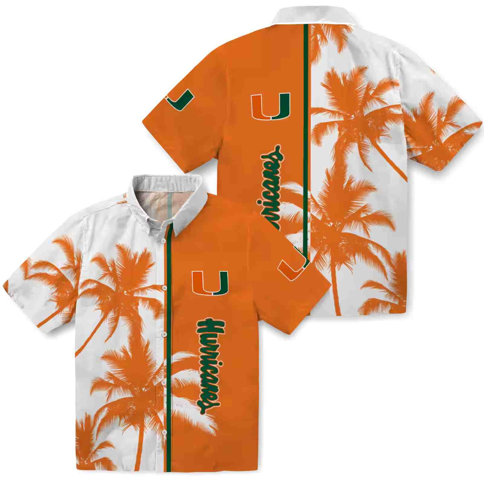 miami hurricanes palm trees orange white hawaiian shirt high quality