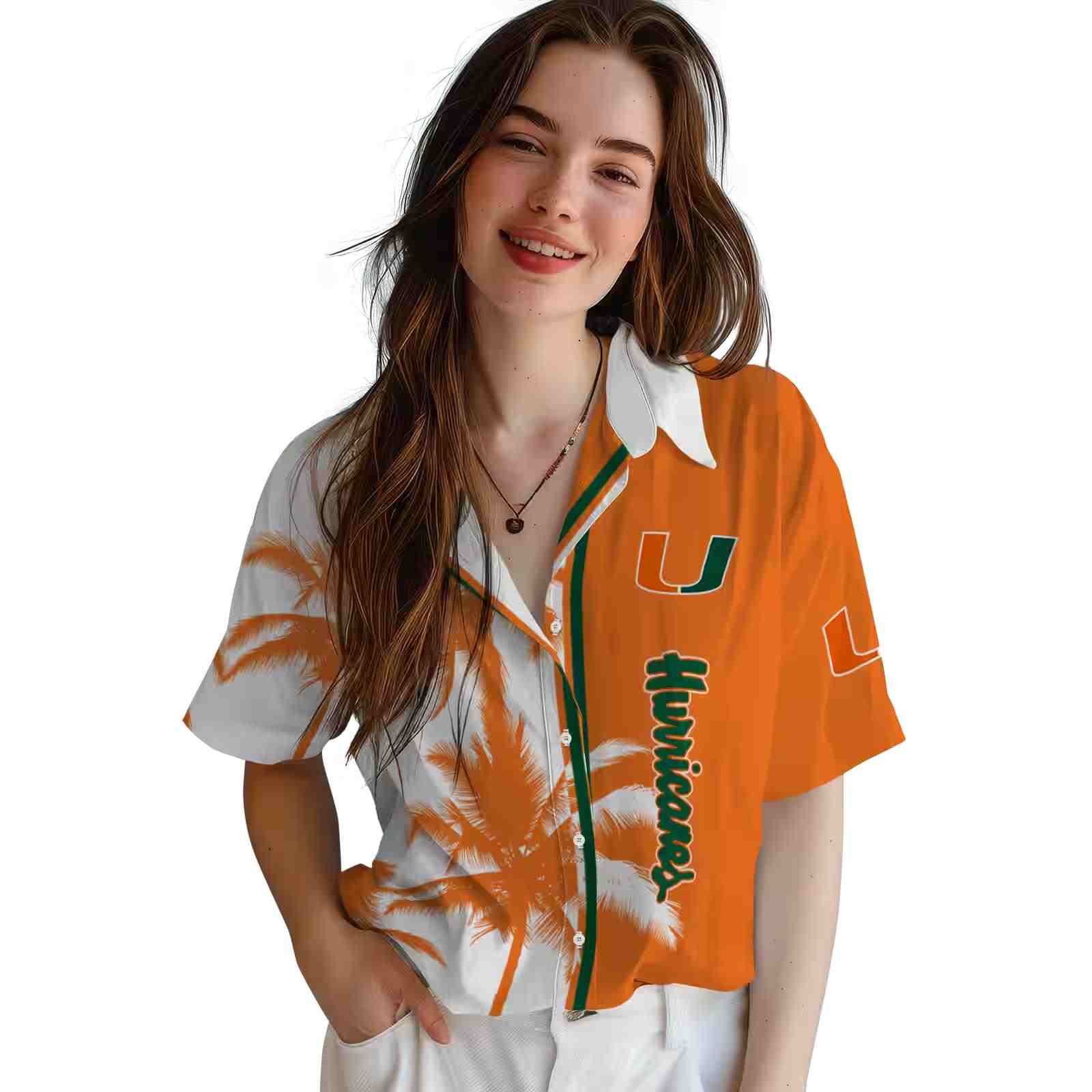 miami hurricanes palm trees orange white hawaiian shirt latest model