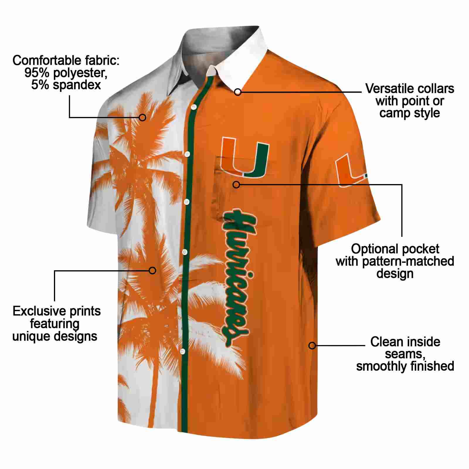 miami hurricanes palm trees orange white hawaiian shirt new arrival