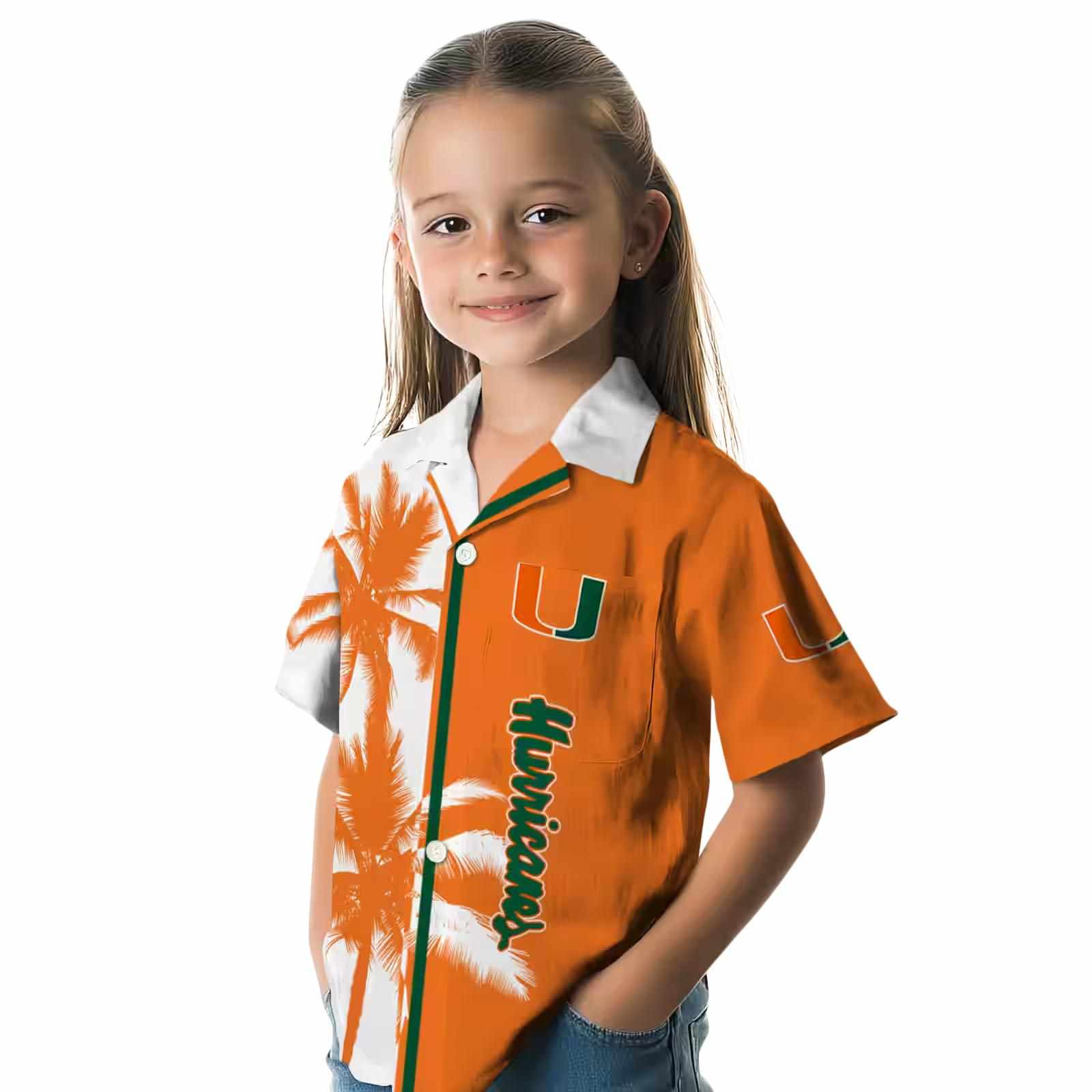 miami hurricanes palm trees orange white hawaiian shirt premium grade