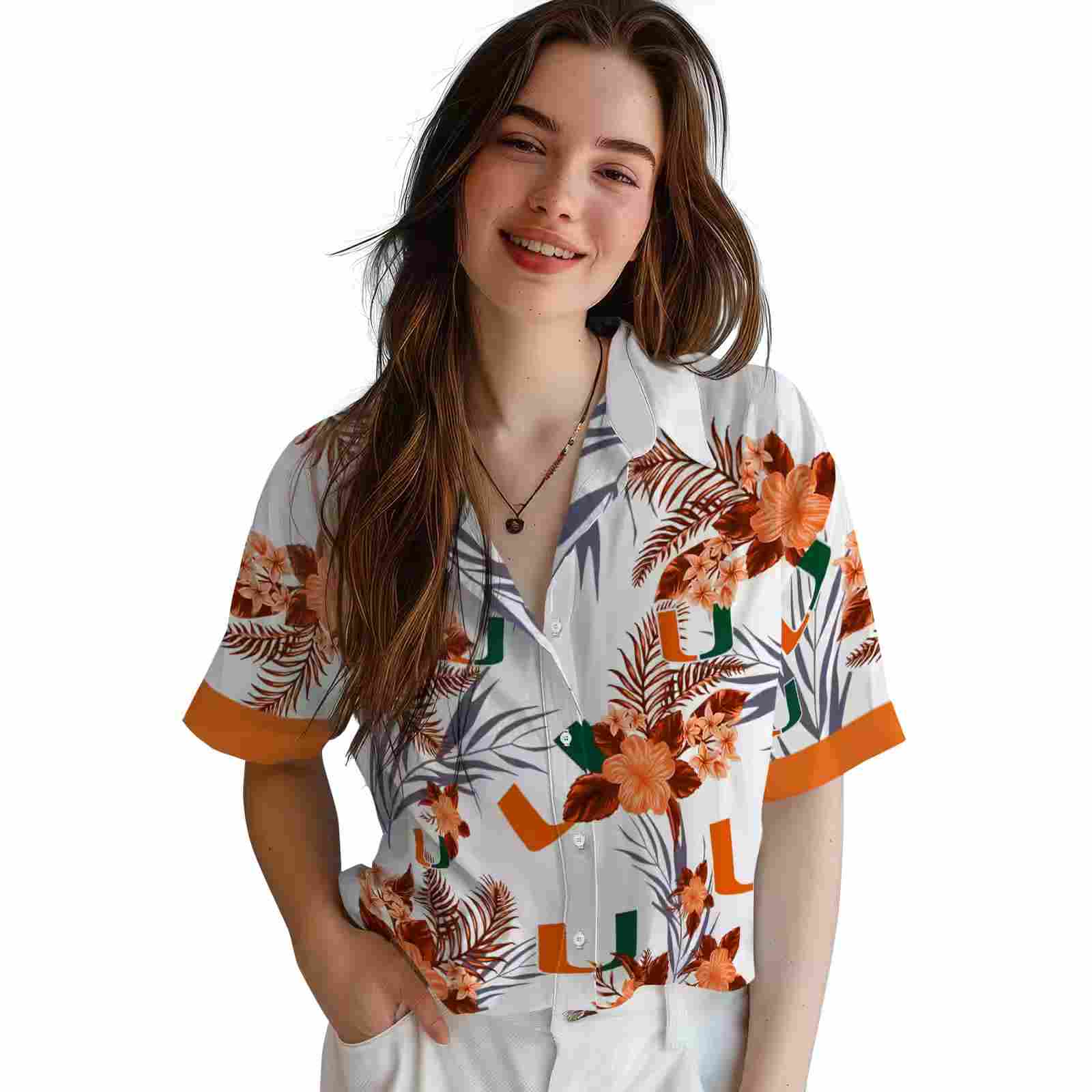 miami hurricanes patriotic hibiscus design orange white hawaiian shirt latest model