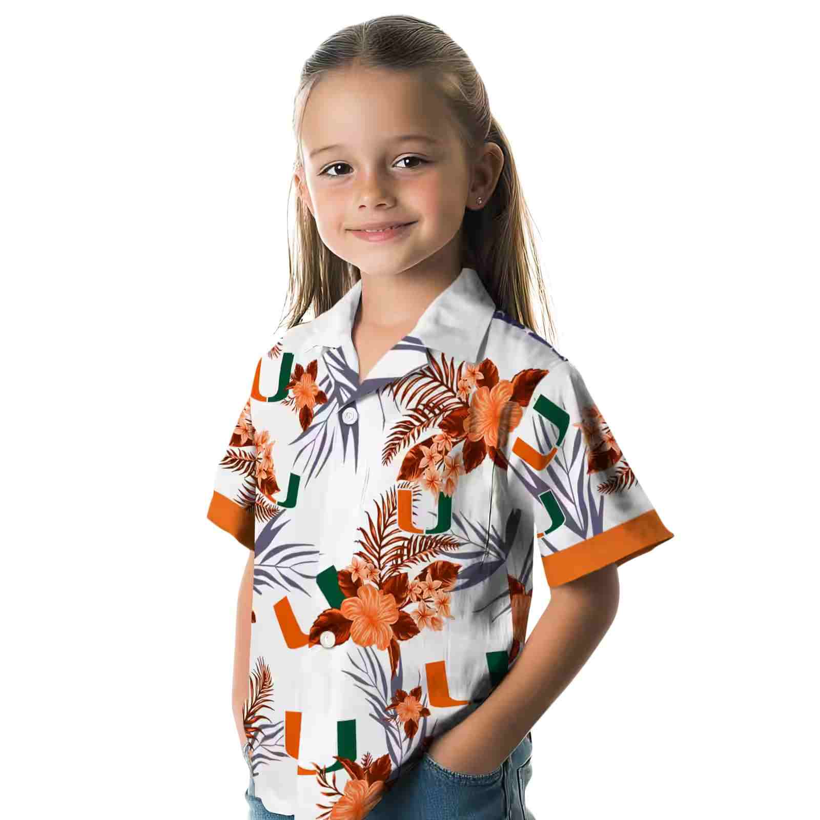 miami hurricanes patriotic hibiscus design orange white hawaiian shirt premium grade