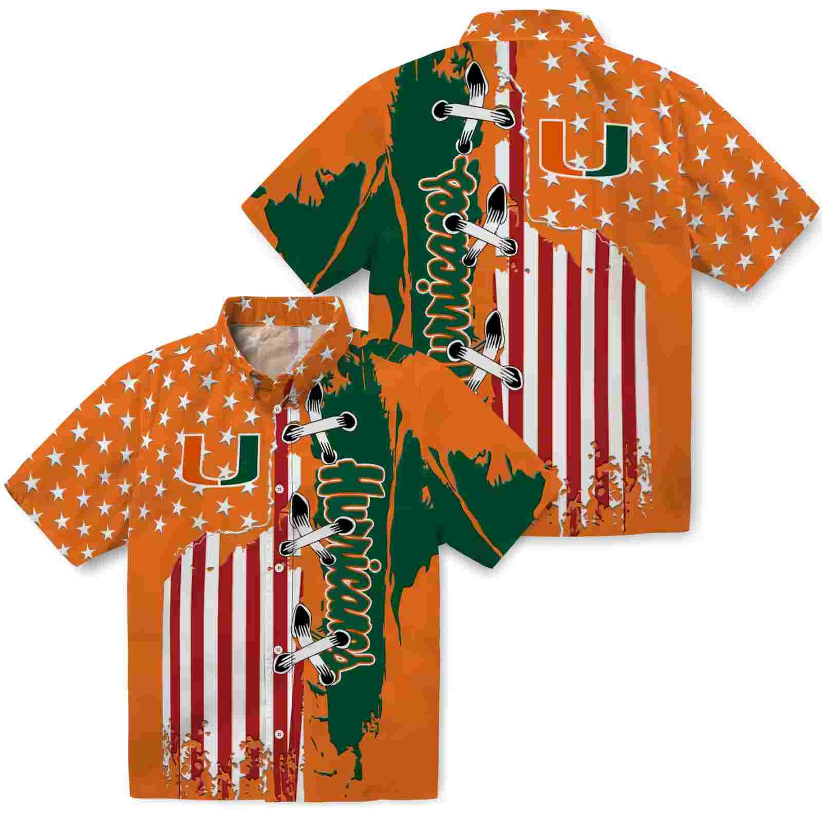 miami hurricanes stitched flag orange hawaiian shirt high quality