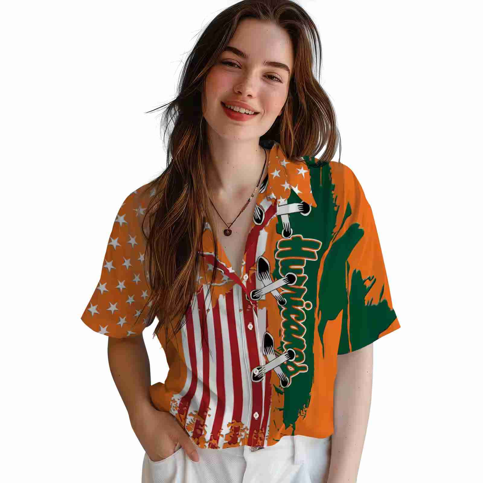 miami hurricanes stitched flag orange hawaiian shirt latest model