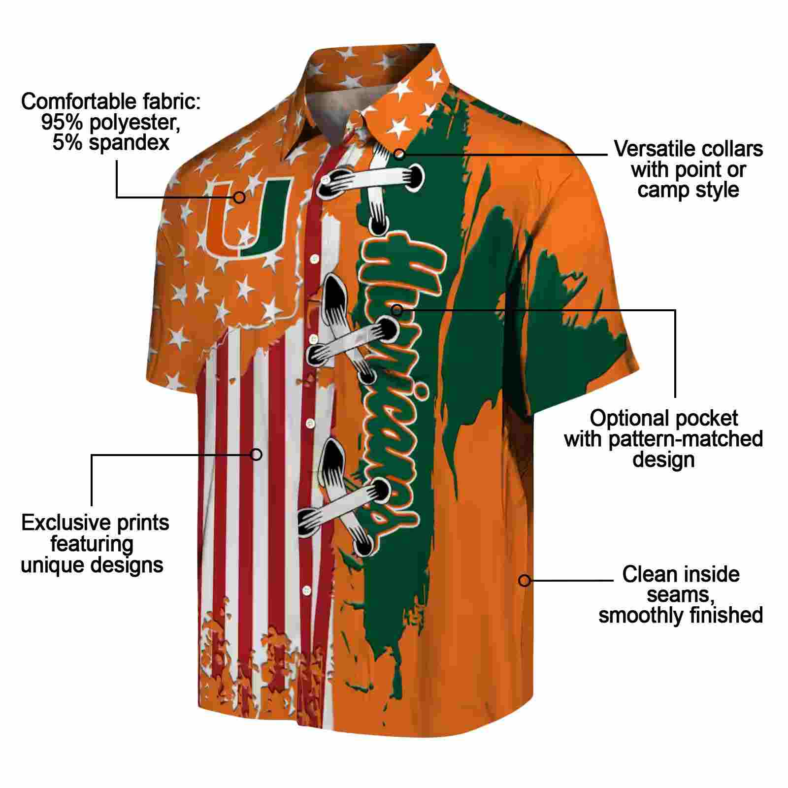 miami hurricanes stitched flag orange hawaiian shirt new arrival