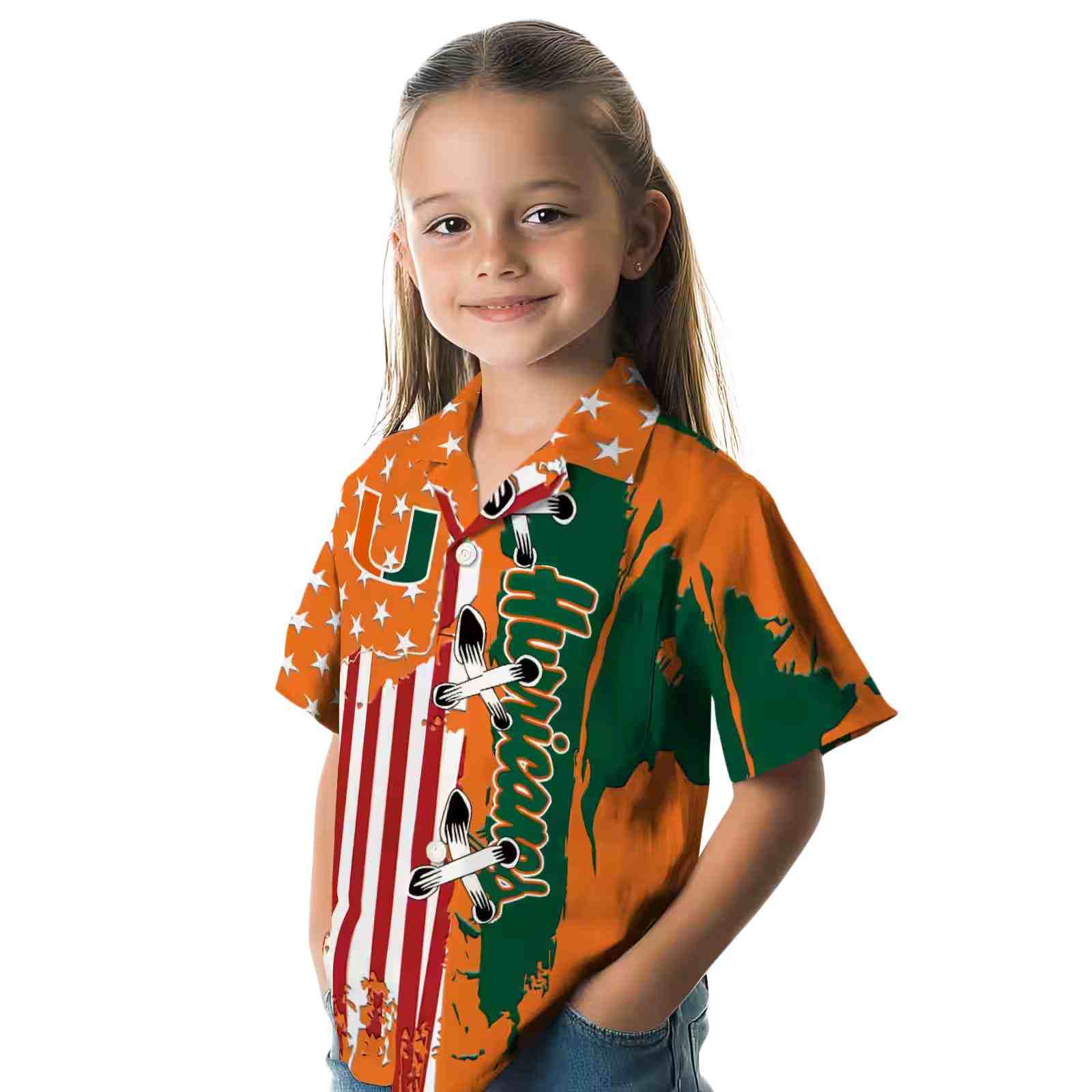 miami hurricanes stitched flag orange hawaiian shirt premium grade