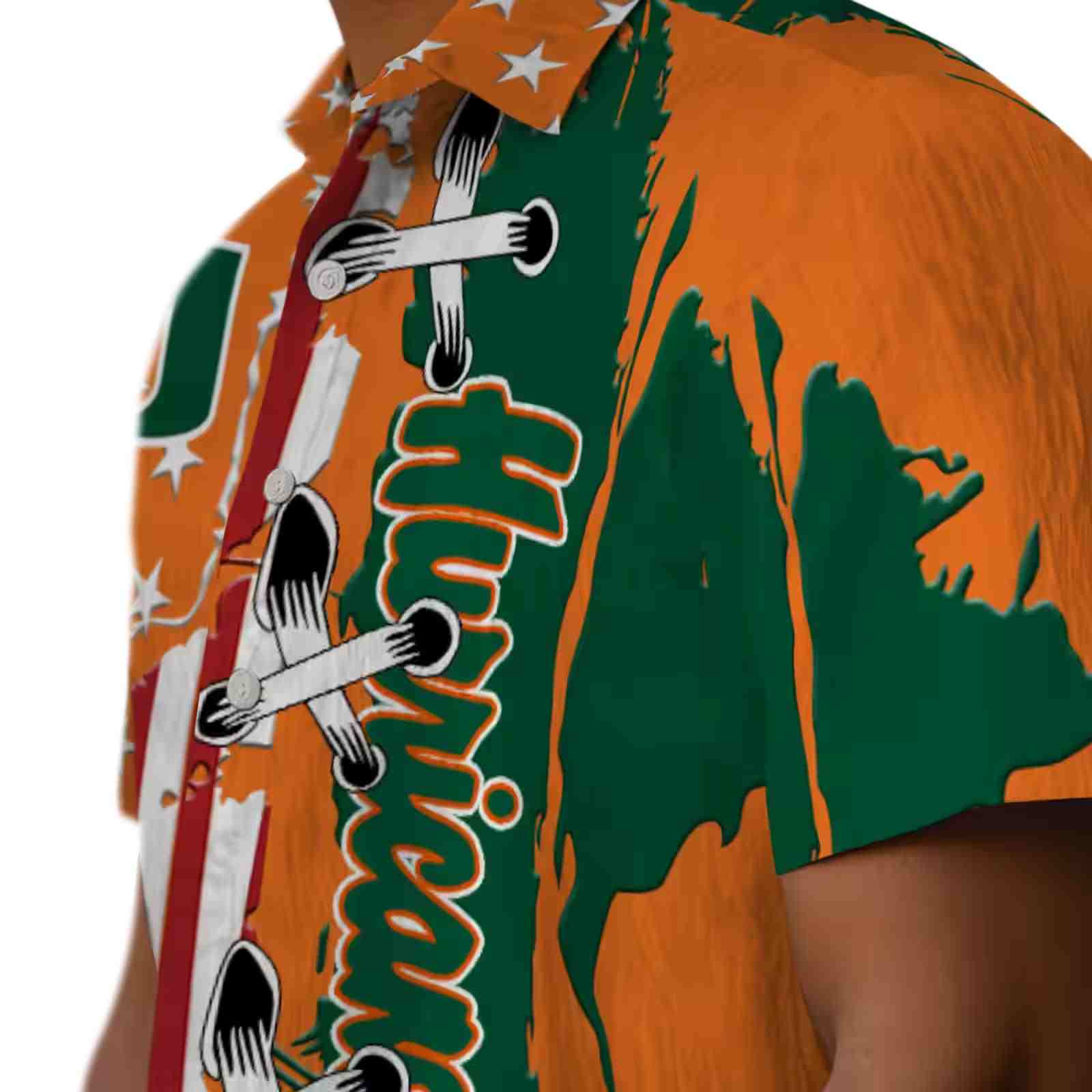 miami hurricanes stitched flag orange hawaiian shirt trendy