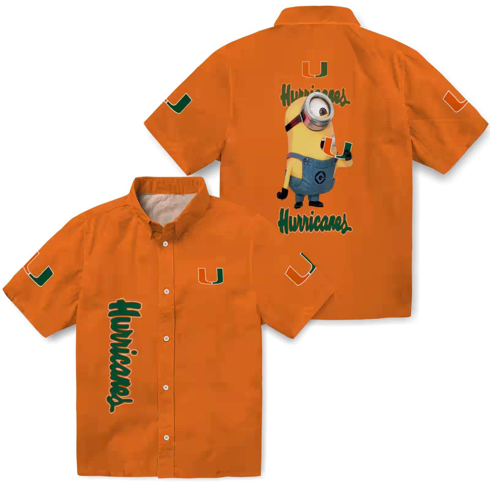 miami hurricanes stuart minion orange hawaiian shirt high quality