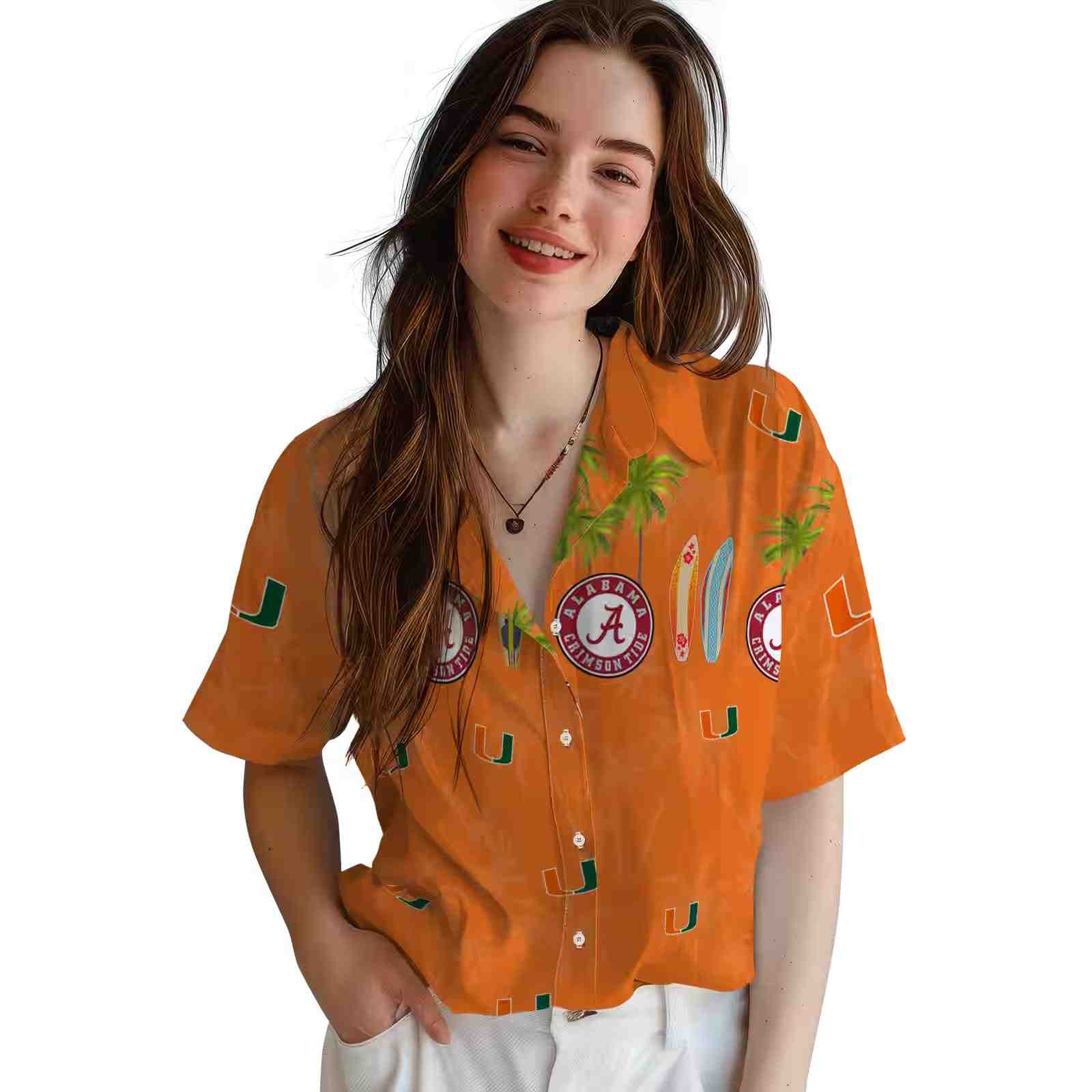 miami hurricanes surfboard palm orange hawaiian shirt latest model