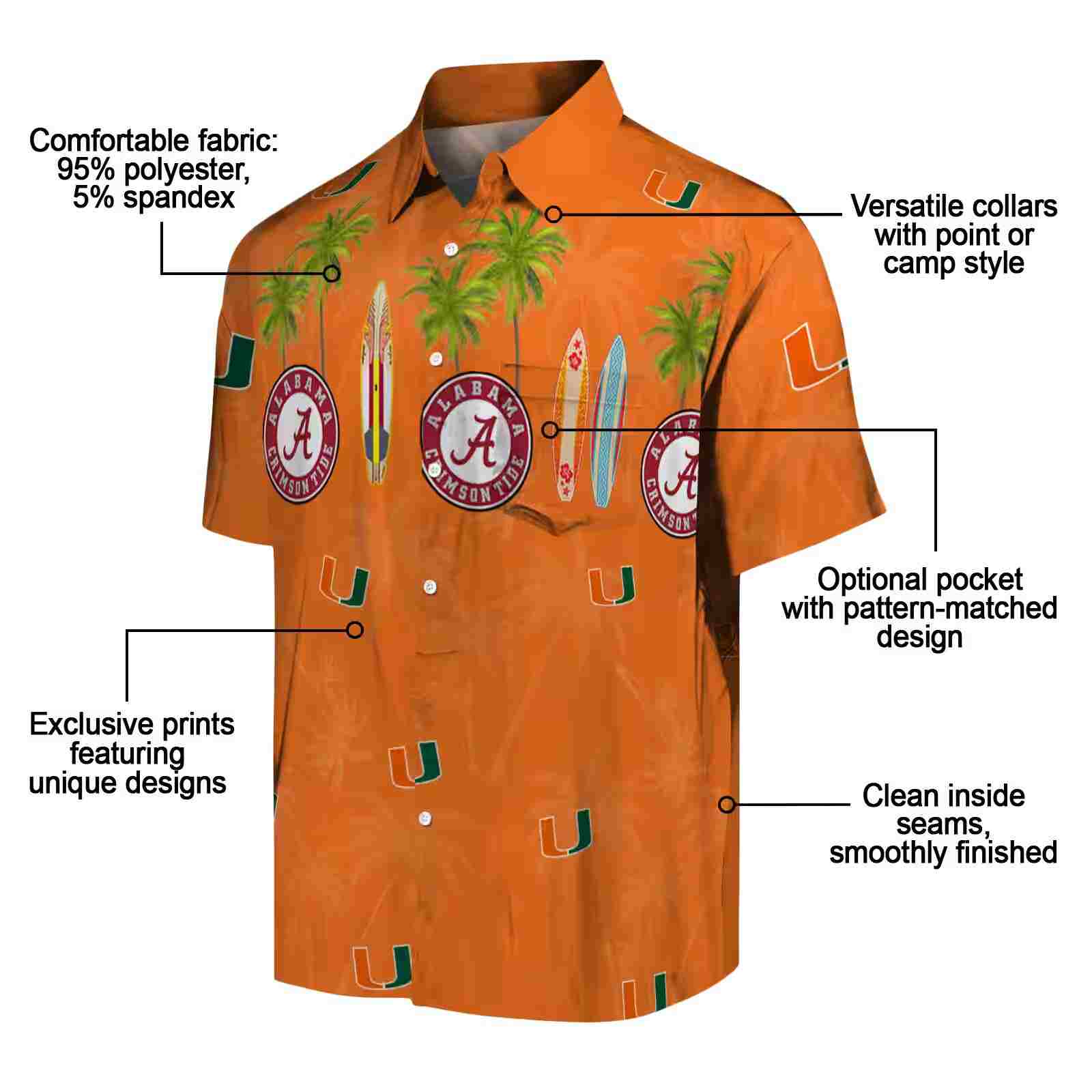 miami hurricanes surfboard palm orange hawaiian shirt new arrival