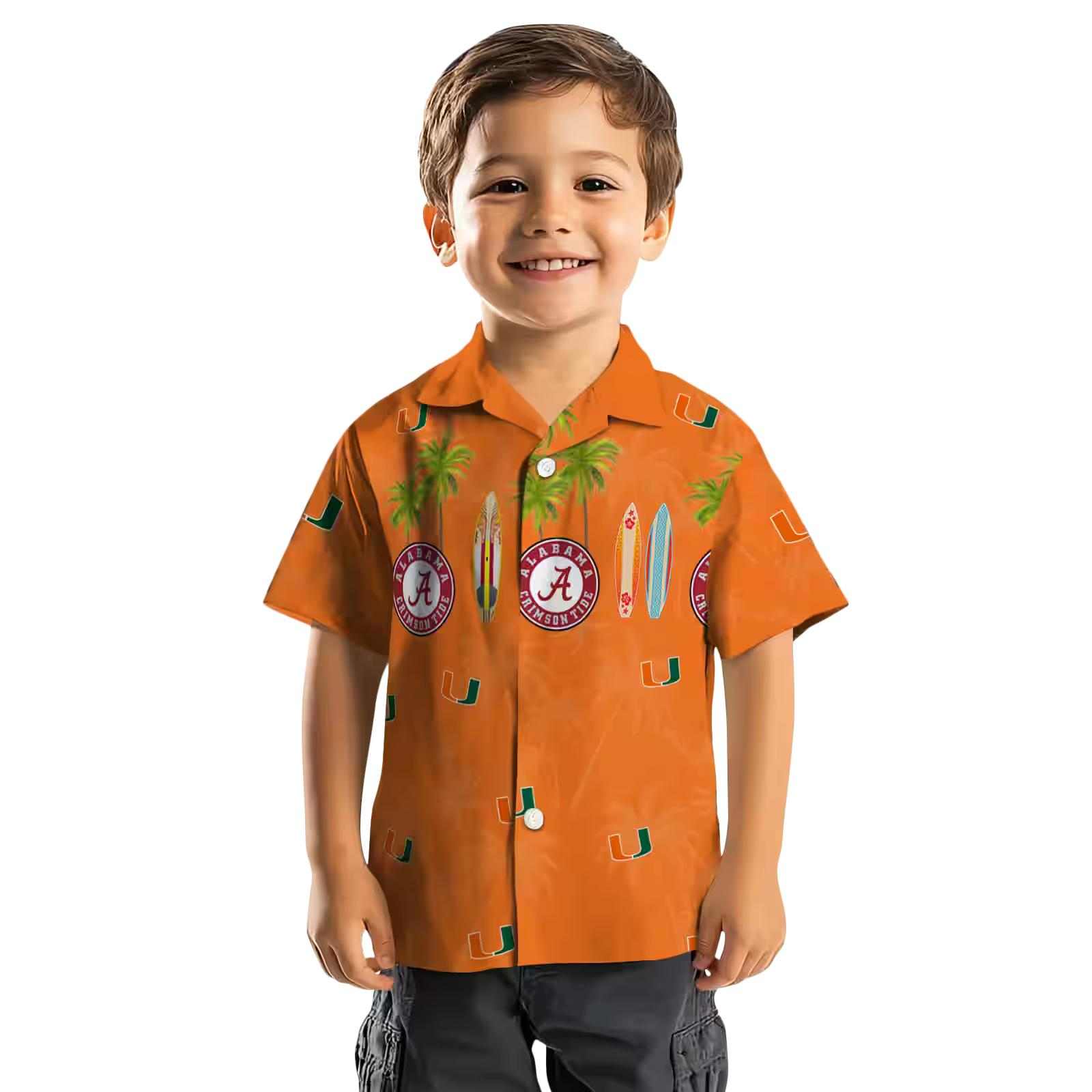 miami hurricanes surfboard palm orange hawaiian shirt top rated