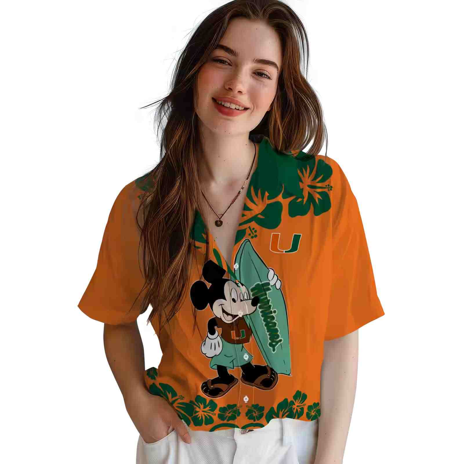 miami hurricanes surfing mickey orange hawaiian shirt latest model