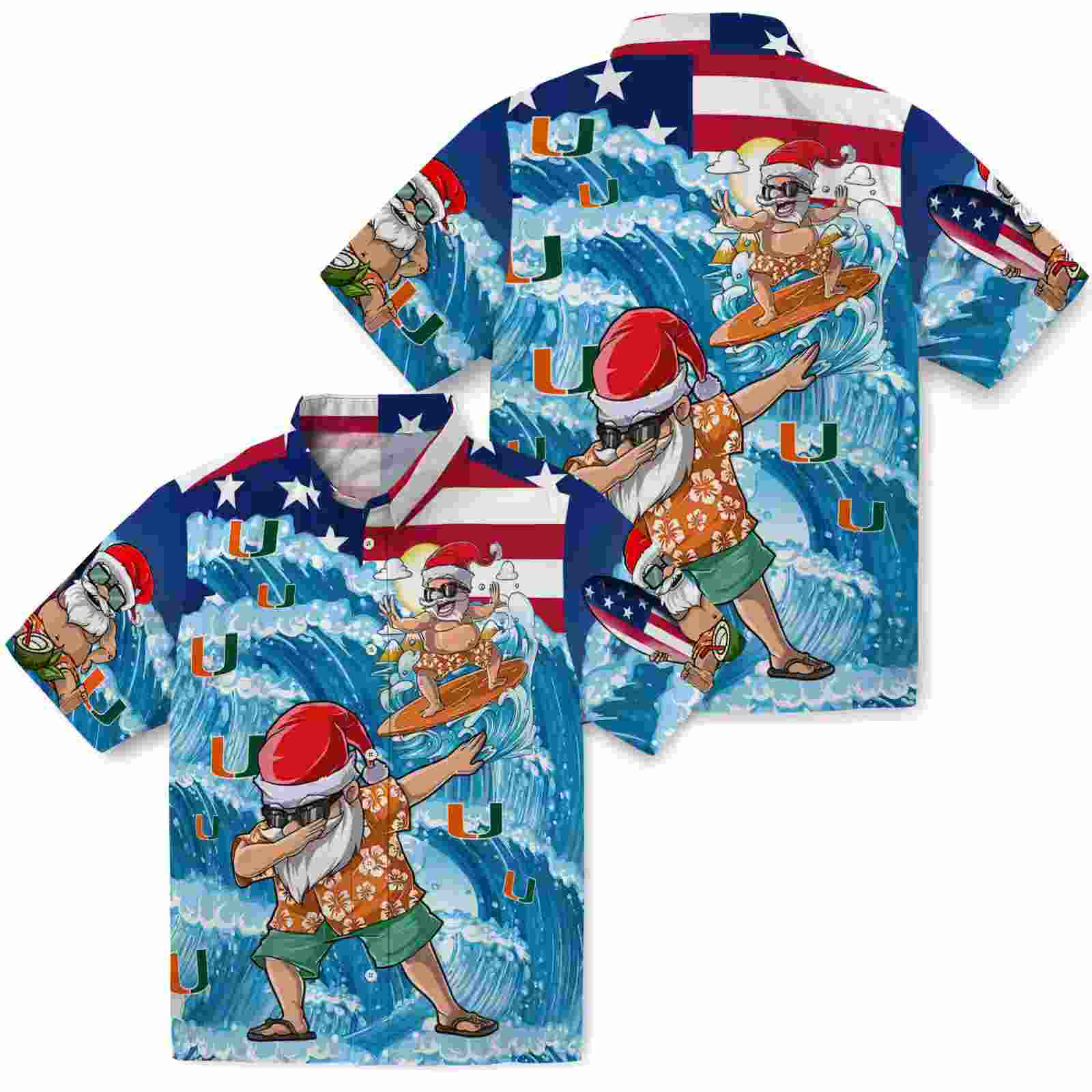 miami hurricanes surfing santa blue hawaiian shirt high quality