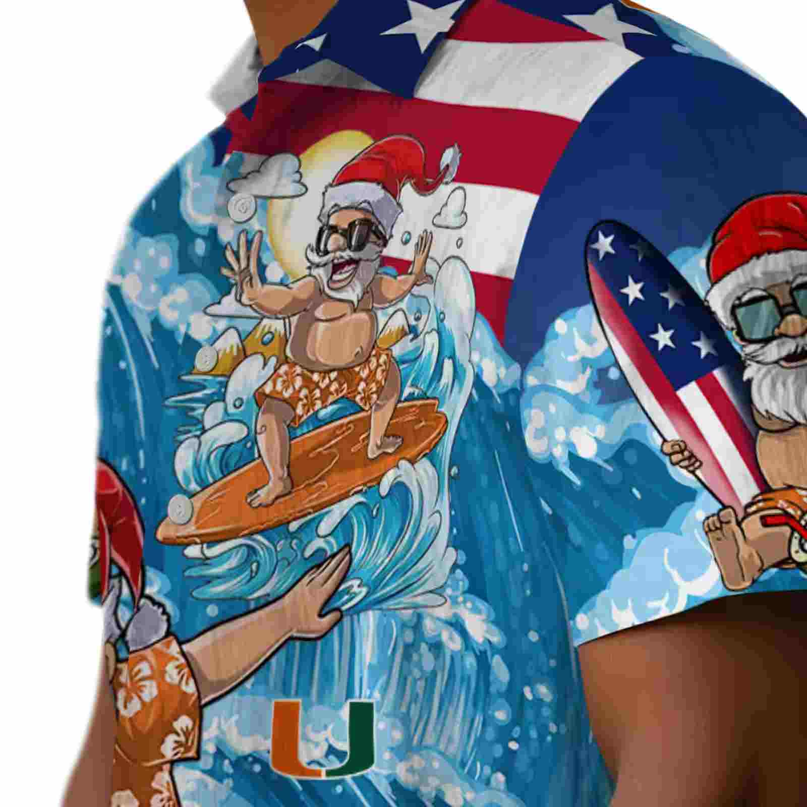 miami hurricanes surfing santa blue hawaiian shirt trendy