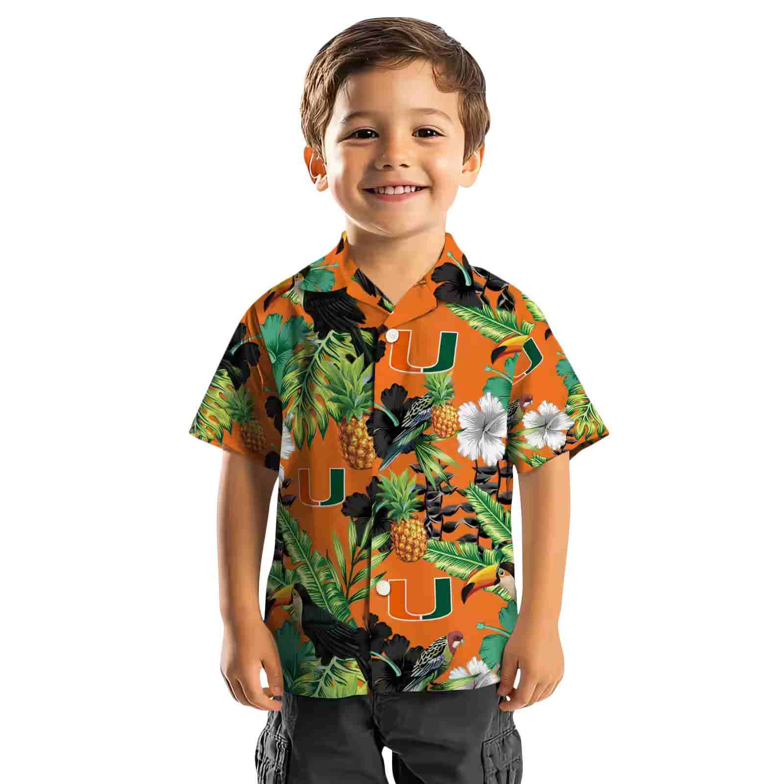 miami hurricanes toucan hibiscus pineapple orange green hawaiian shirt top rated