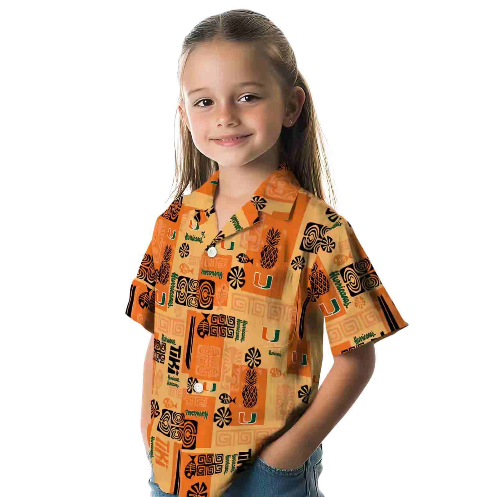 miami hurricanes tribal symbols orange hawaiian shirt premium grade