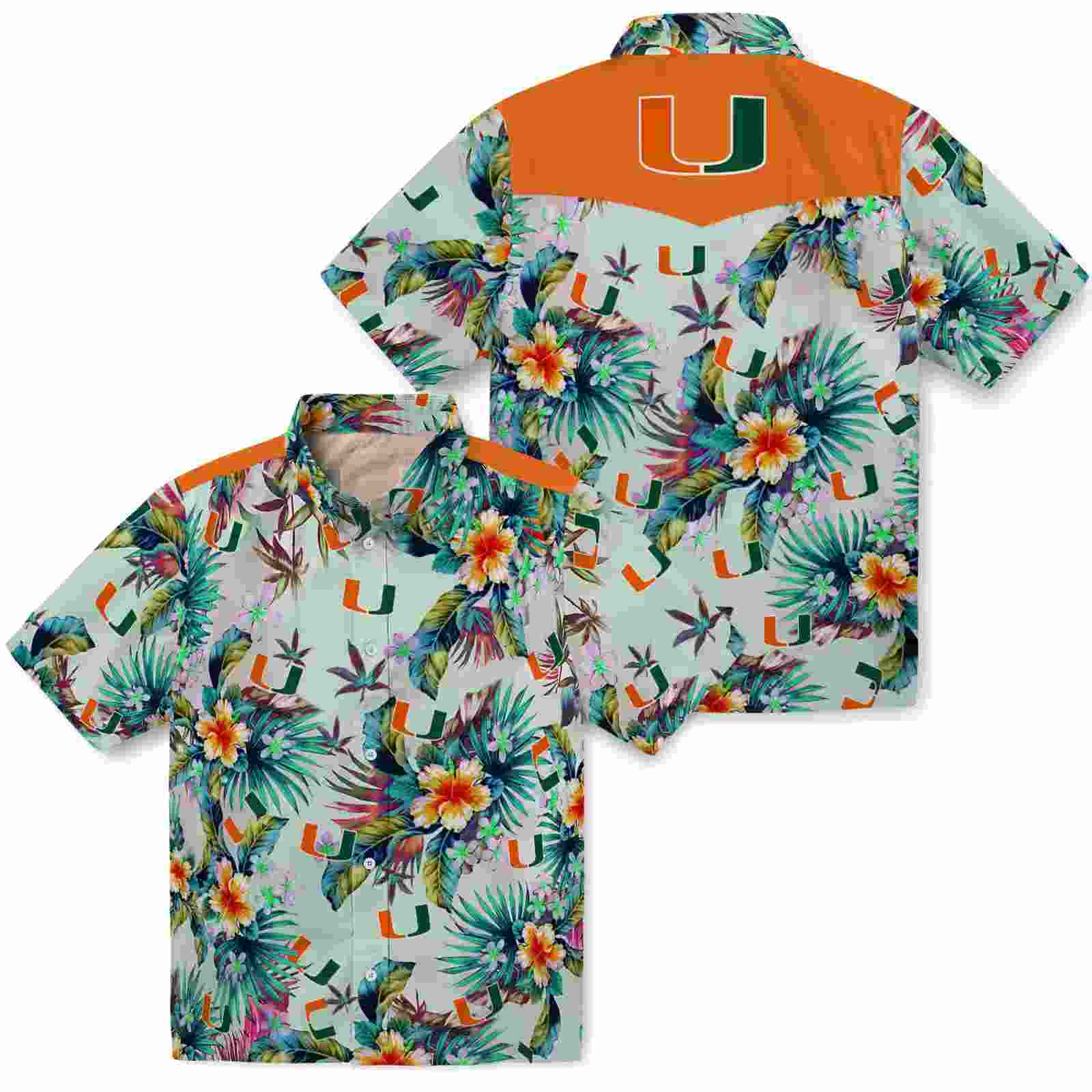 miami hurricanes tropical foliage green hawaiian shirt high quality