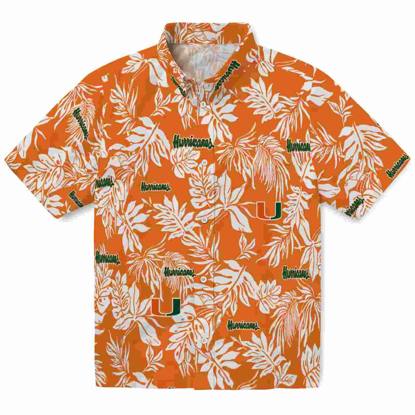 Miami Hurricanes Tropical Leaf Orange White Hawaiian Shirt