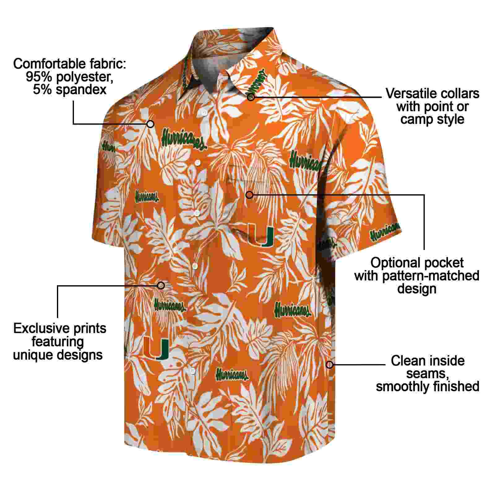 miami hurricanes tropical leaf orange white hawaiian shirt new arrival