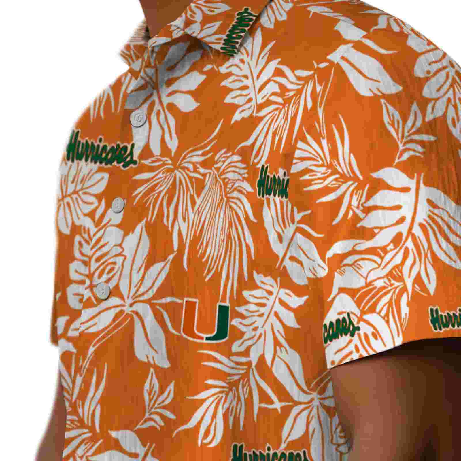 miami hurricanes tropical leaf orange white hawaiian shirt trendy