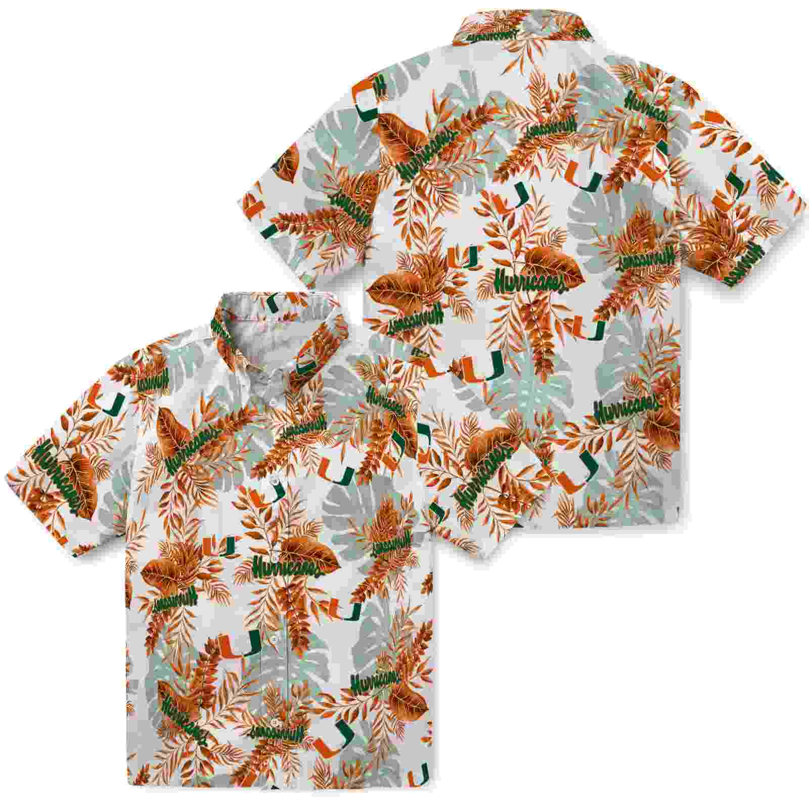 miami hurricanes tropical leaves orange white hawaiian shirt high quality