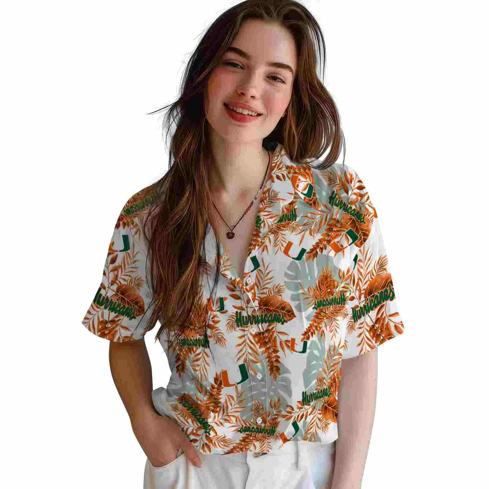 miami hurricanes tropical leaves orange white hawaiian shirt latest model