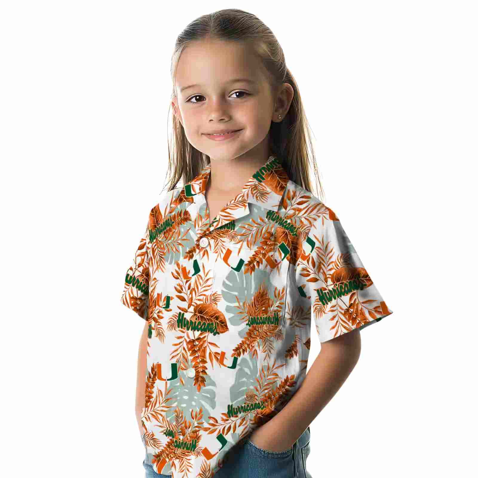 miami hurricanes tropical leaves orange white hawaiian shirt premium grade