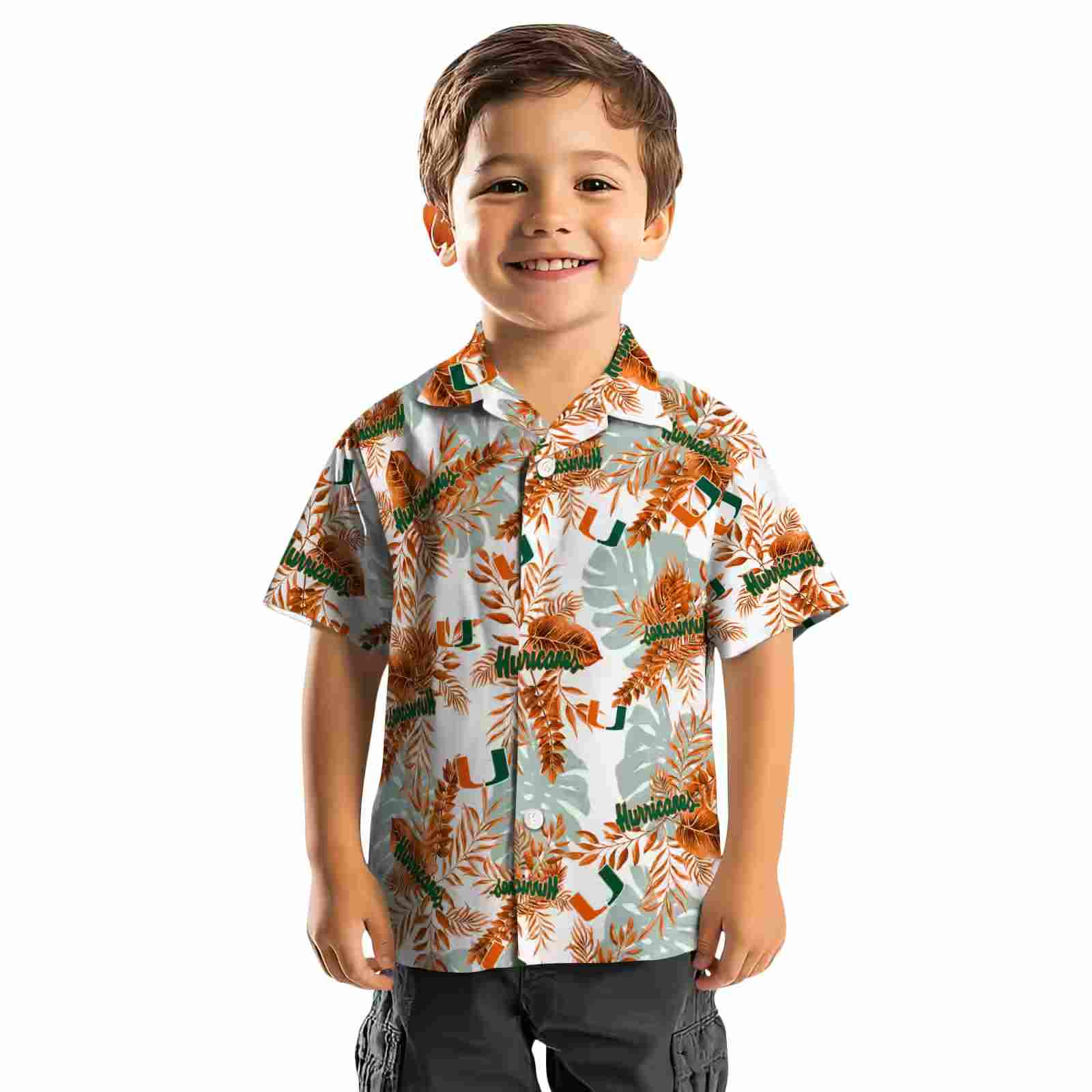 miami hurricanes tropical leaves orange white hawaiian shirt top rated