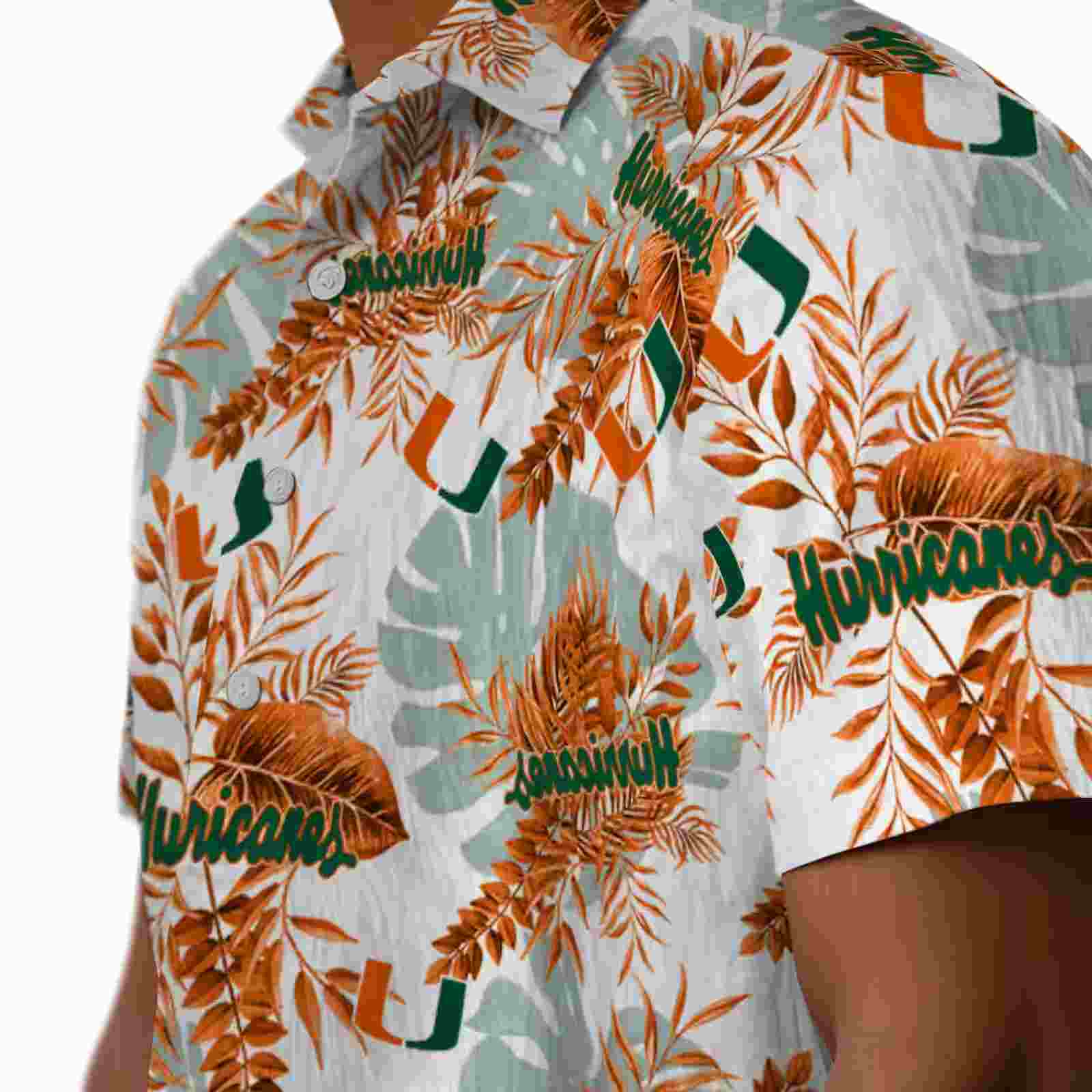 miami hurricanes tropical leaves orange white hawaiian shirt trendy