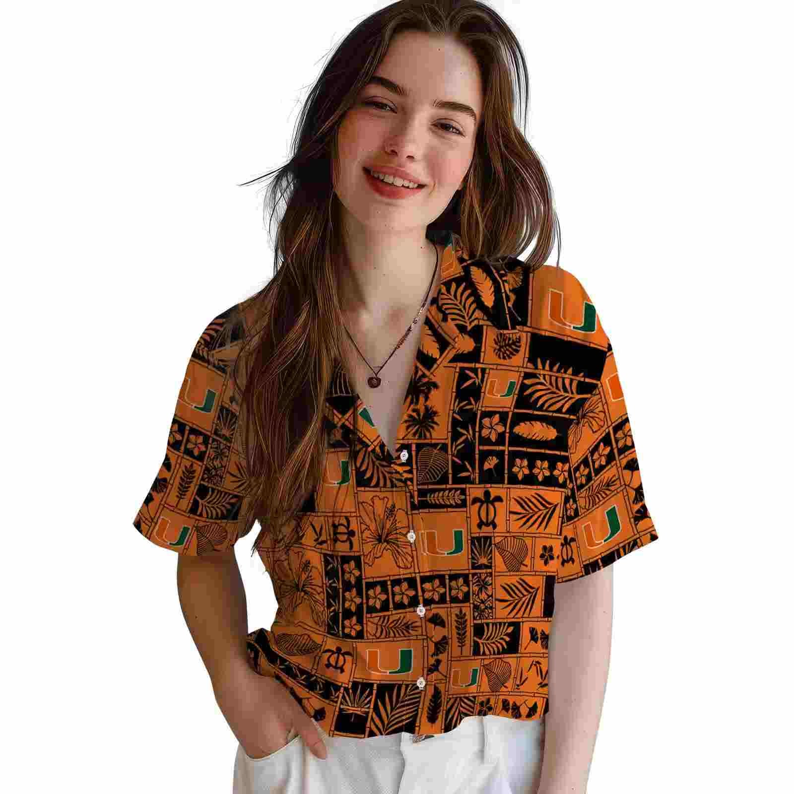 miami hurricanes tropical patchwork orange black hawaiian shirt latest model