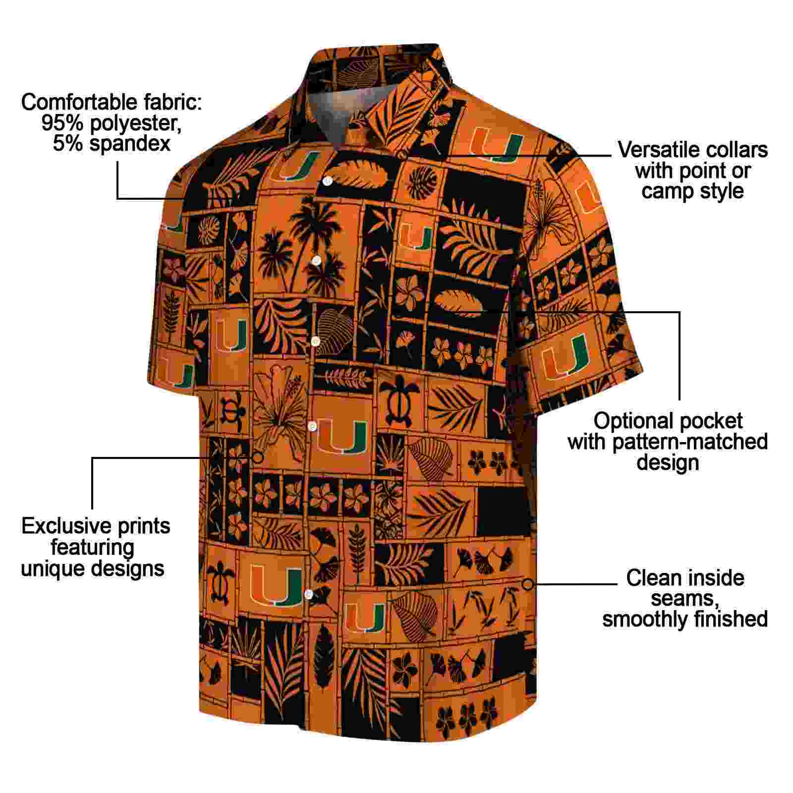 miami hurricanes tropical patchwork orange black hawaiian shirt new arrival