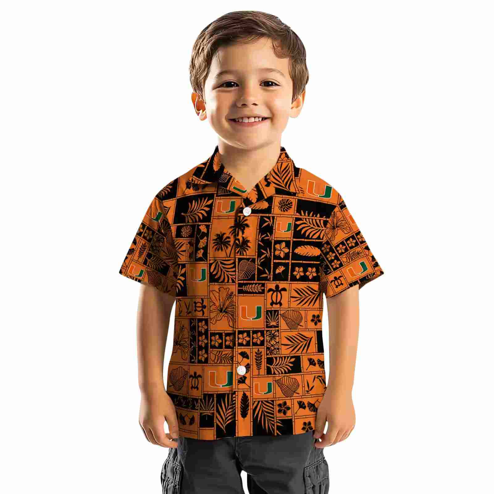 miami hurricanes tropical patchwork orange black hawaiian shirt top rated