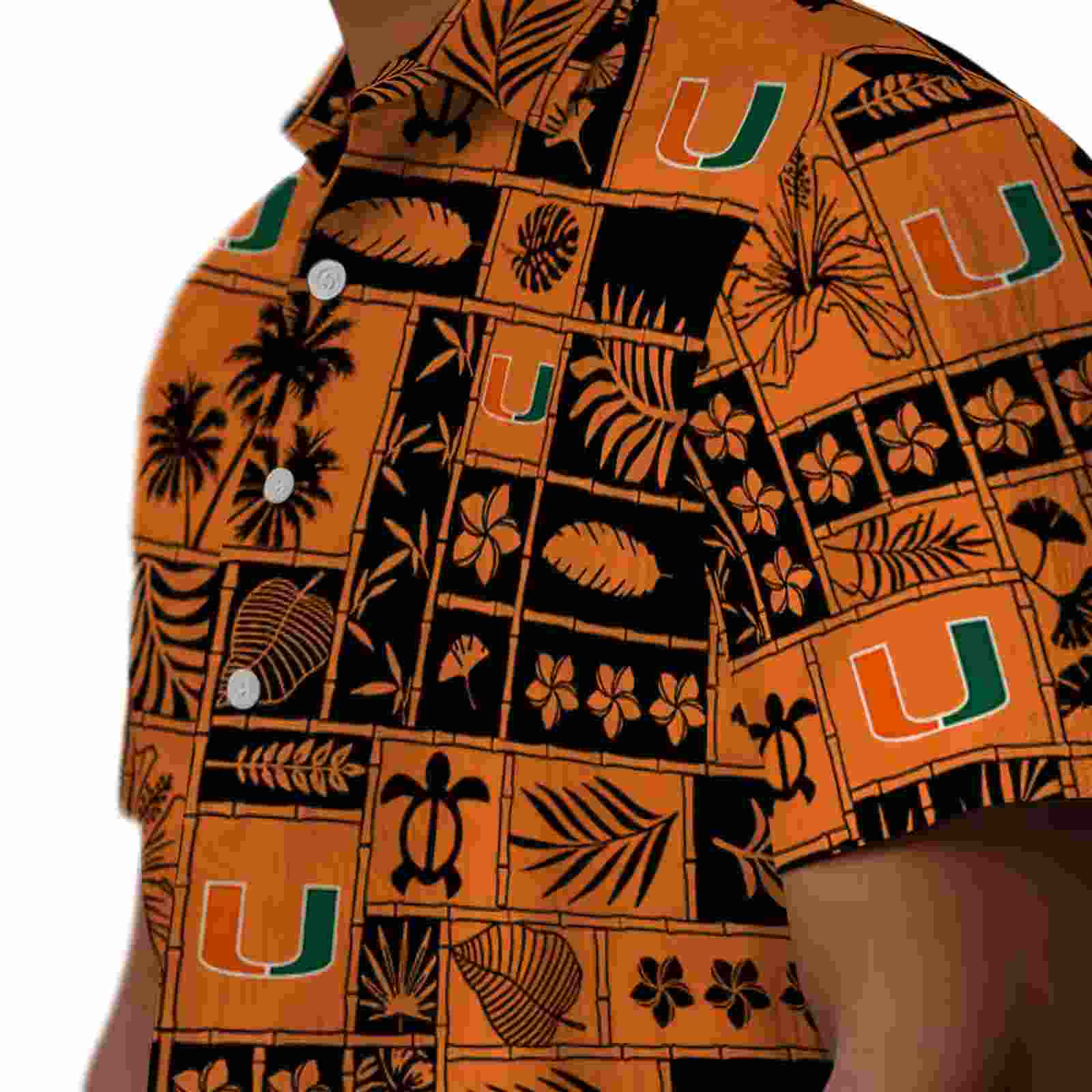 miami hurricanes tropical patchwork orange black hawaiian shirt trendy