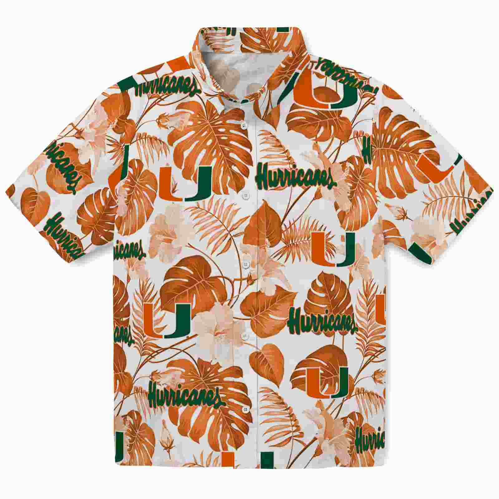 Miami Hurricanes Tropical Plants Orange White Hawaiian Shirt