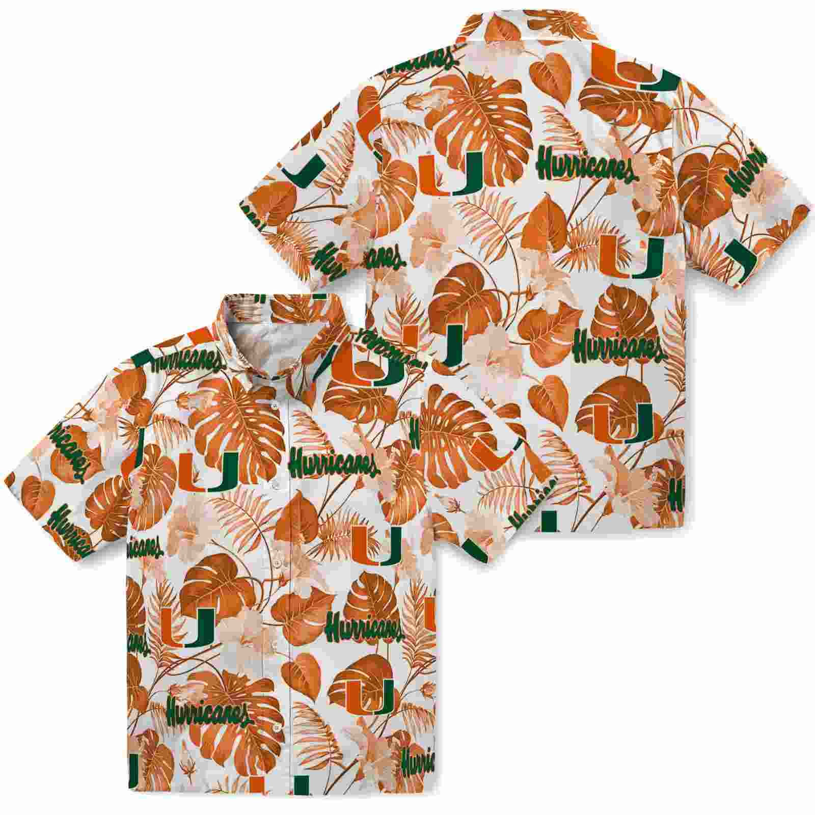 miami hurricanes tropical plants orange white hawaiian shirt high quality