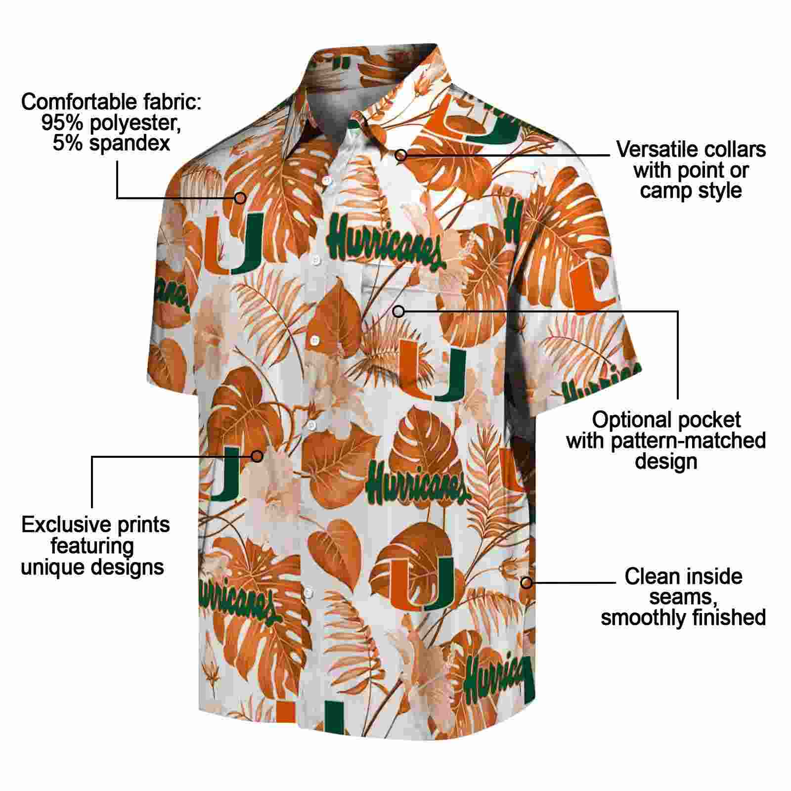 miami hurricanes tropical plants orange white hawaiian shirt new arrival