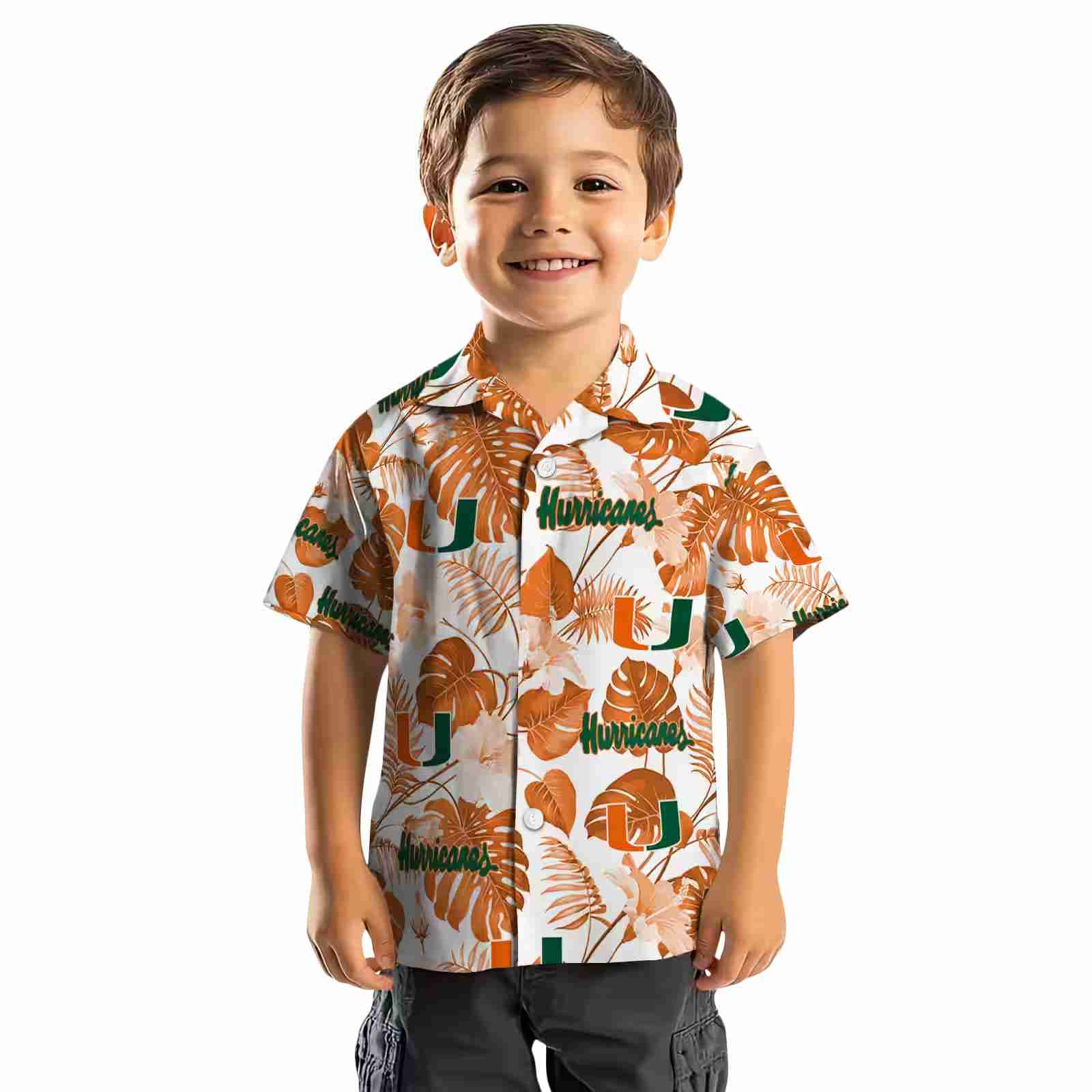 miami hurricanes tropical plants orange white hawaiian shirt top rated