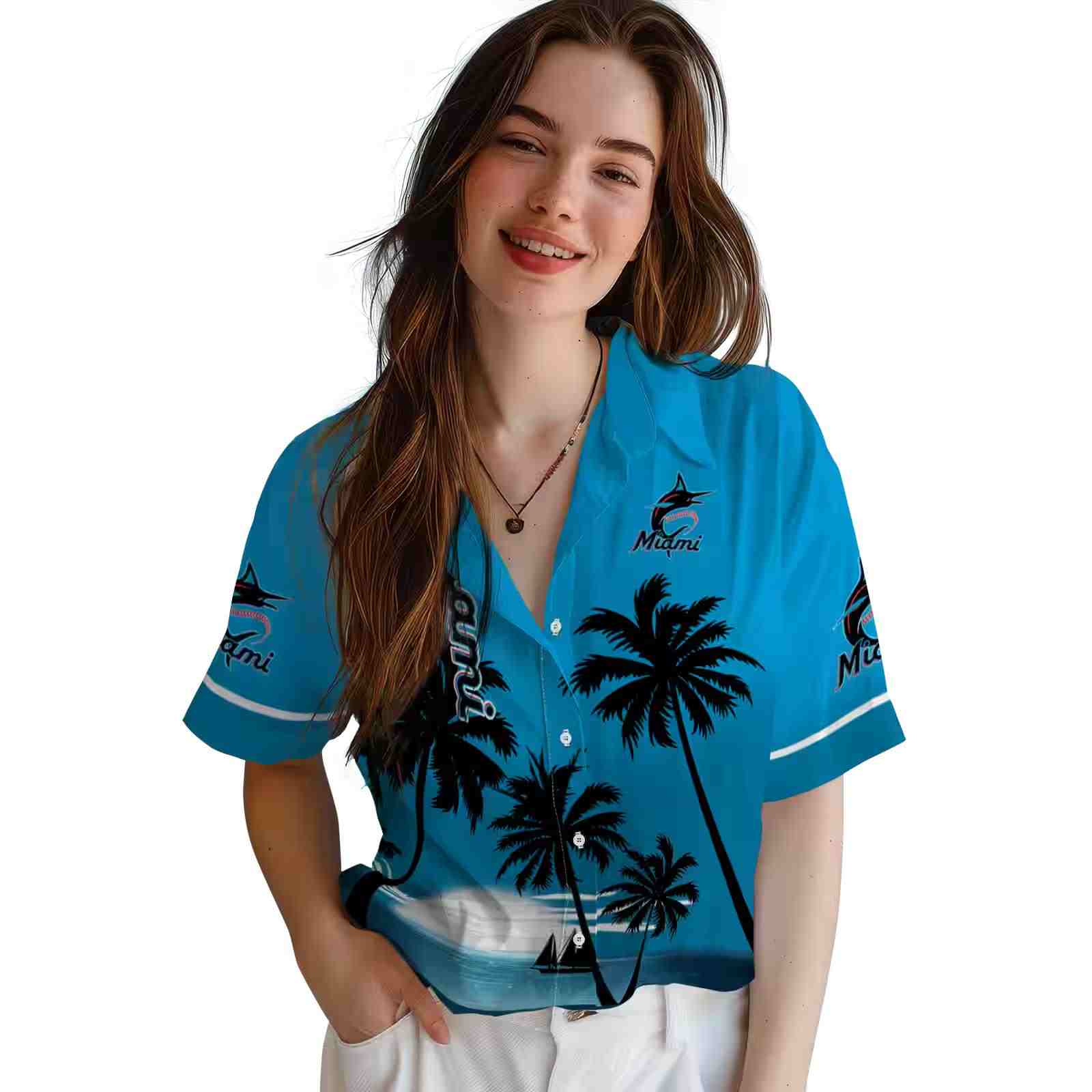 miami marlins beach sunset blue black hawaiian shirt latest model