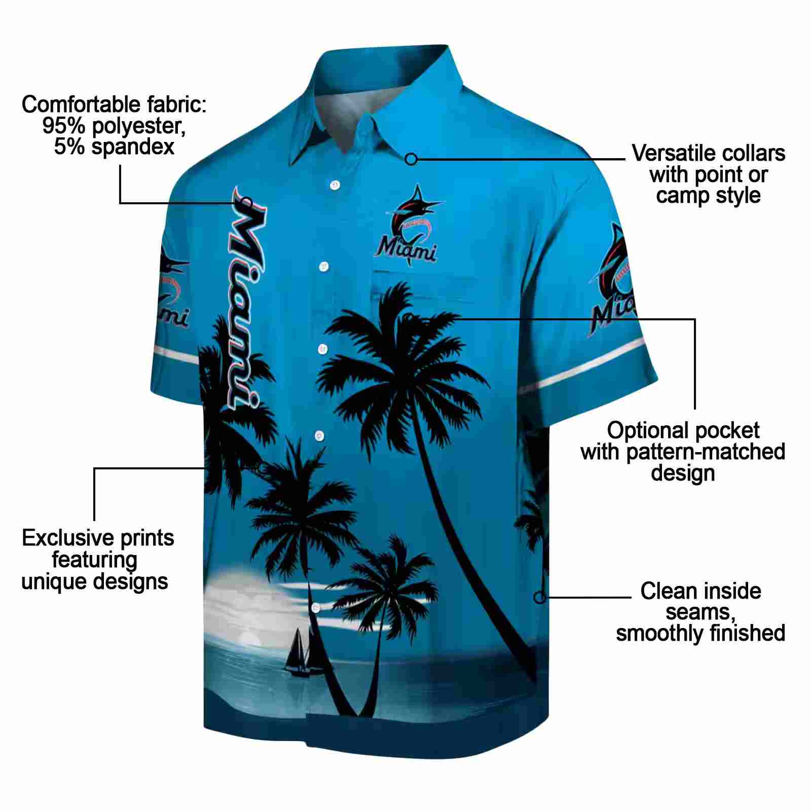 miami marlins beach sunset blue black hawaiian shirt new arrival