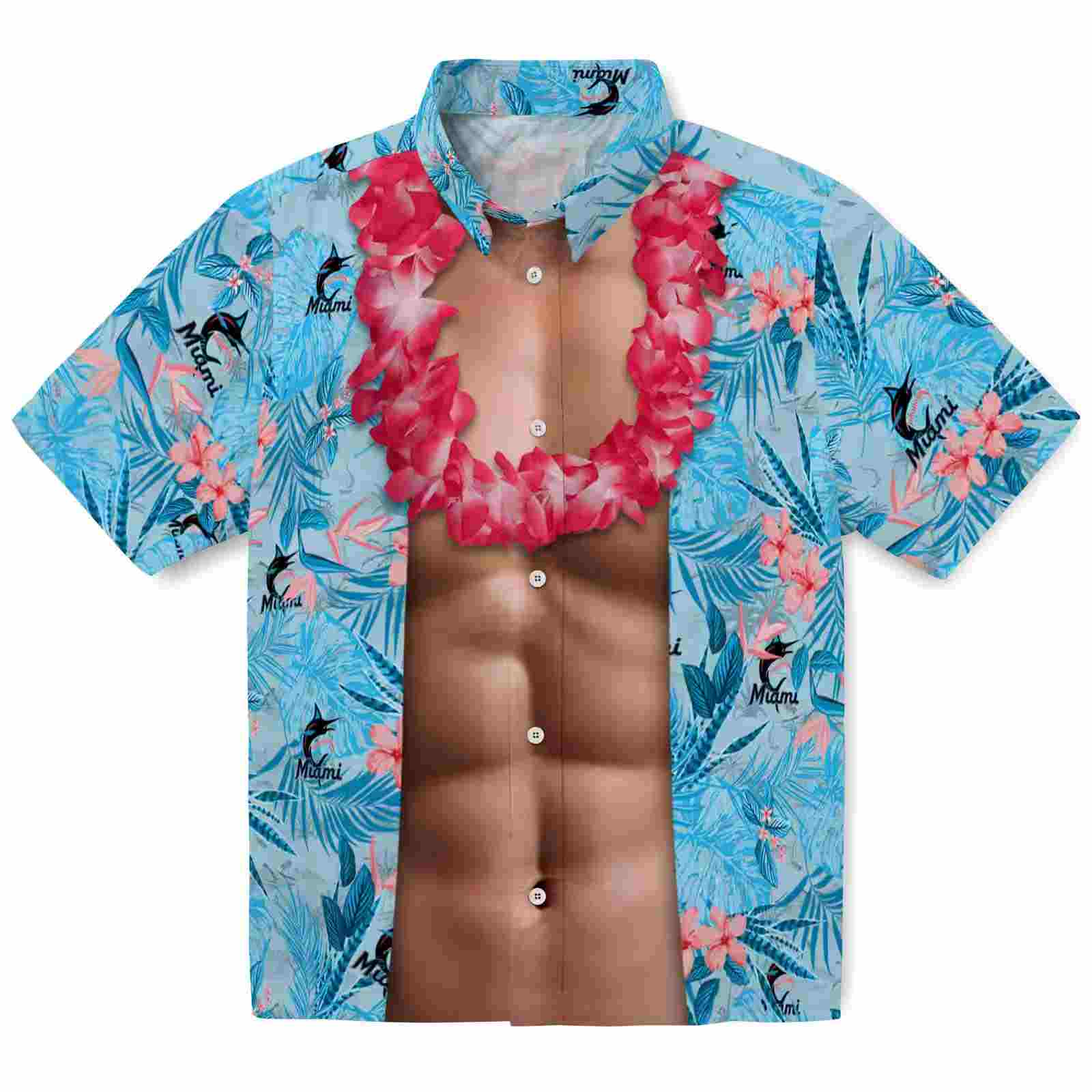 Miami Marlins Chest Illusion Blue Hawaiian Shirt