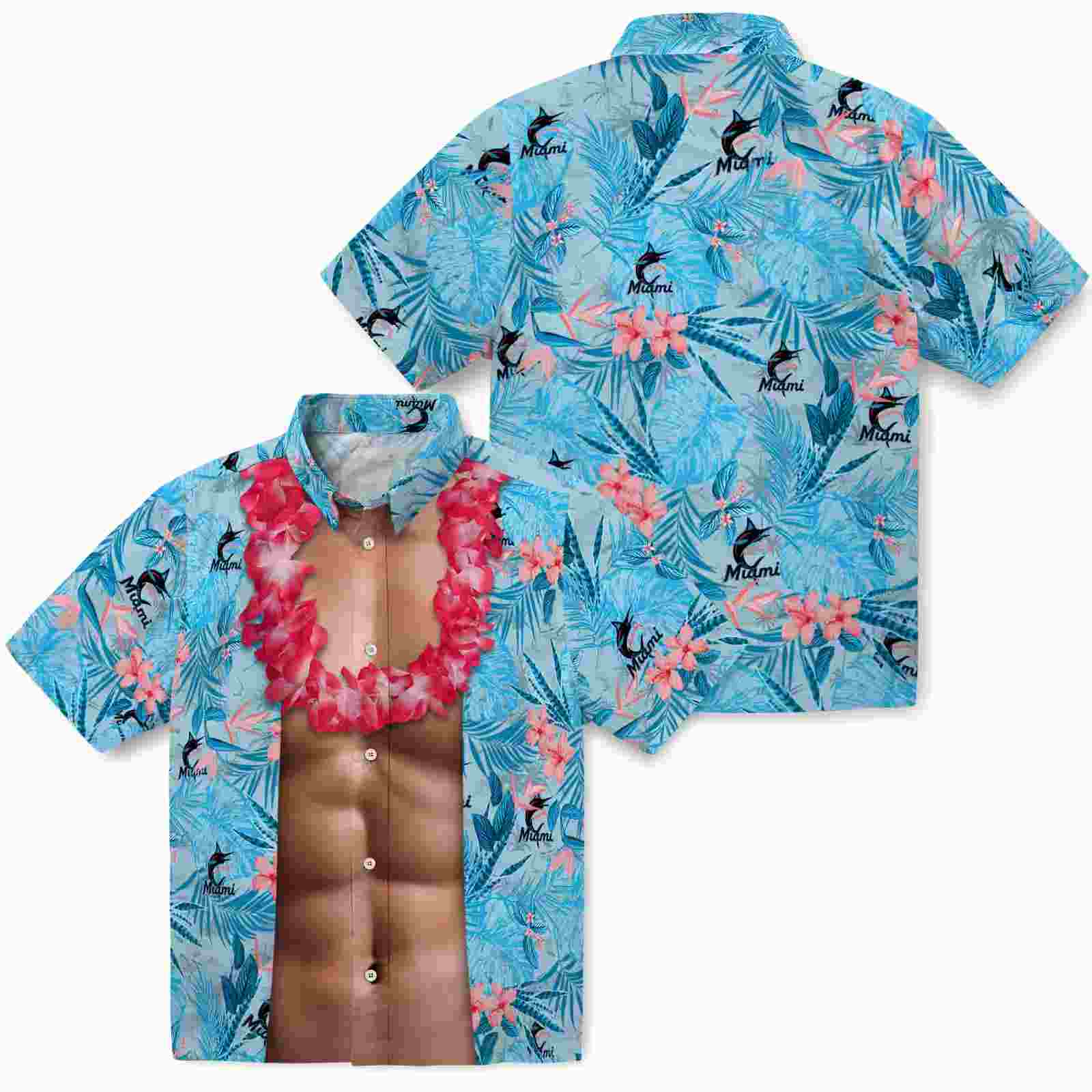 miami marlins chest illusion blue hawaiian shirt high quality