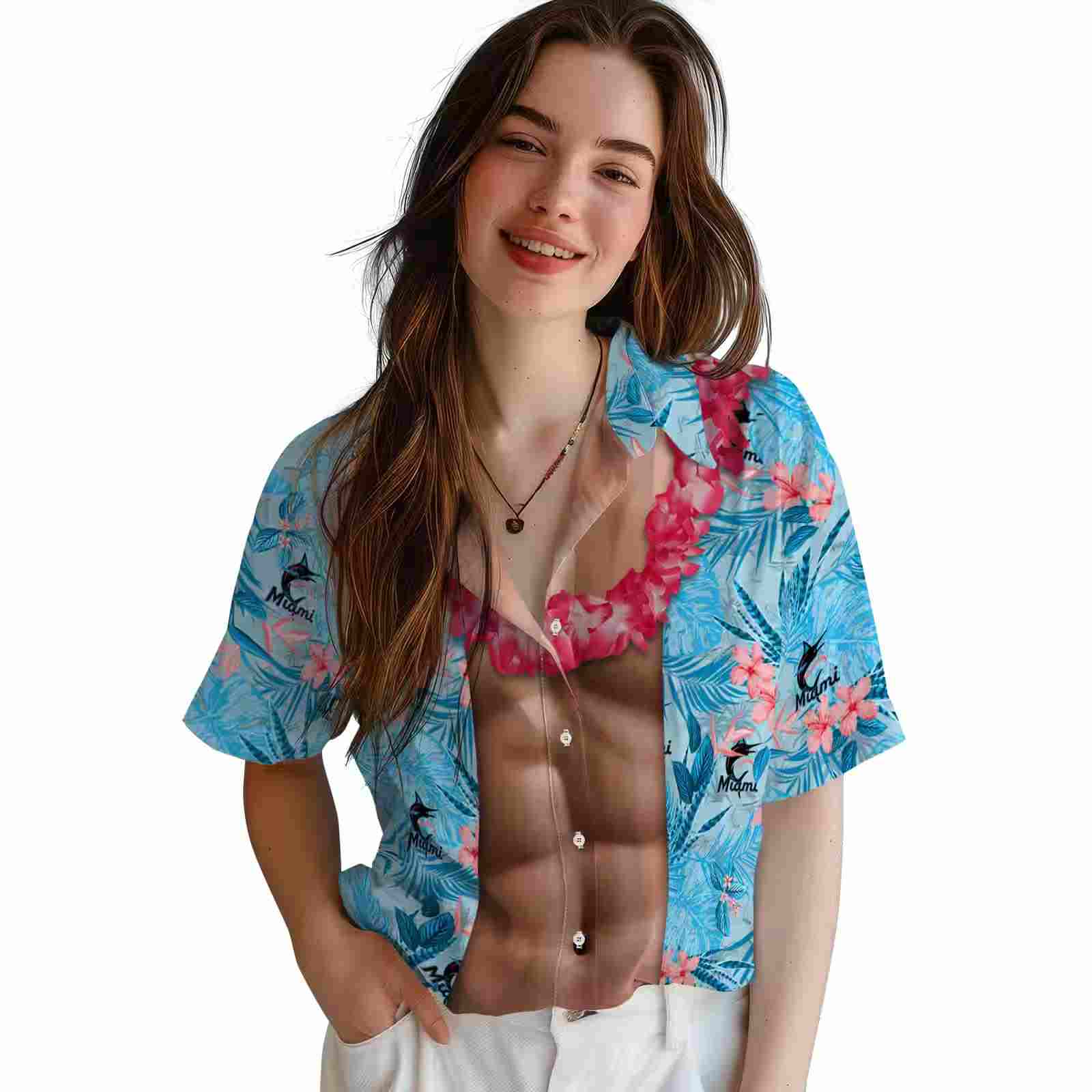 miami marlins chest illusion blue hawaiian shirt latest model