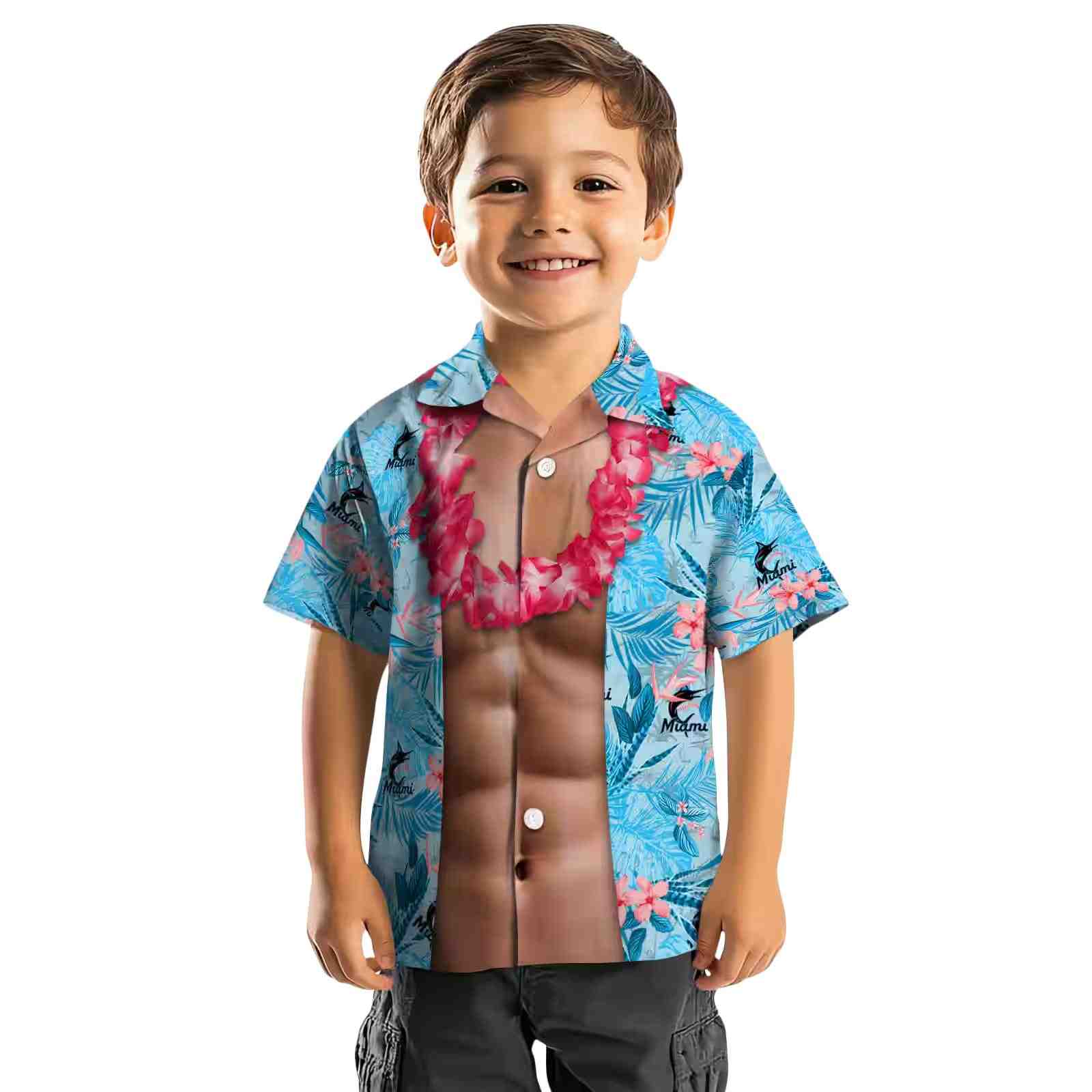 miami marlins chest illusion blue hawaiian shirt top rated