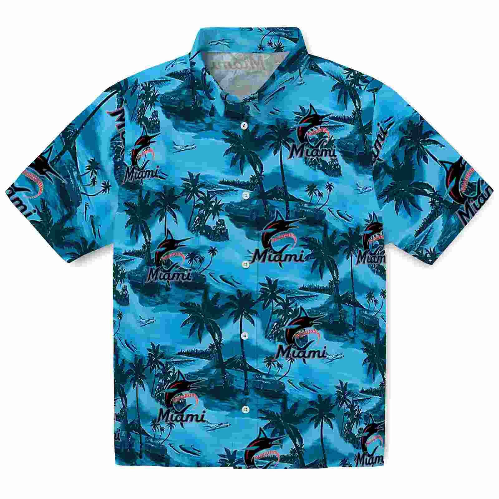 Miami Marlins Coastal Palms Blue Hawaiian Shirt