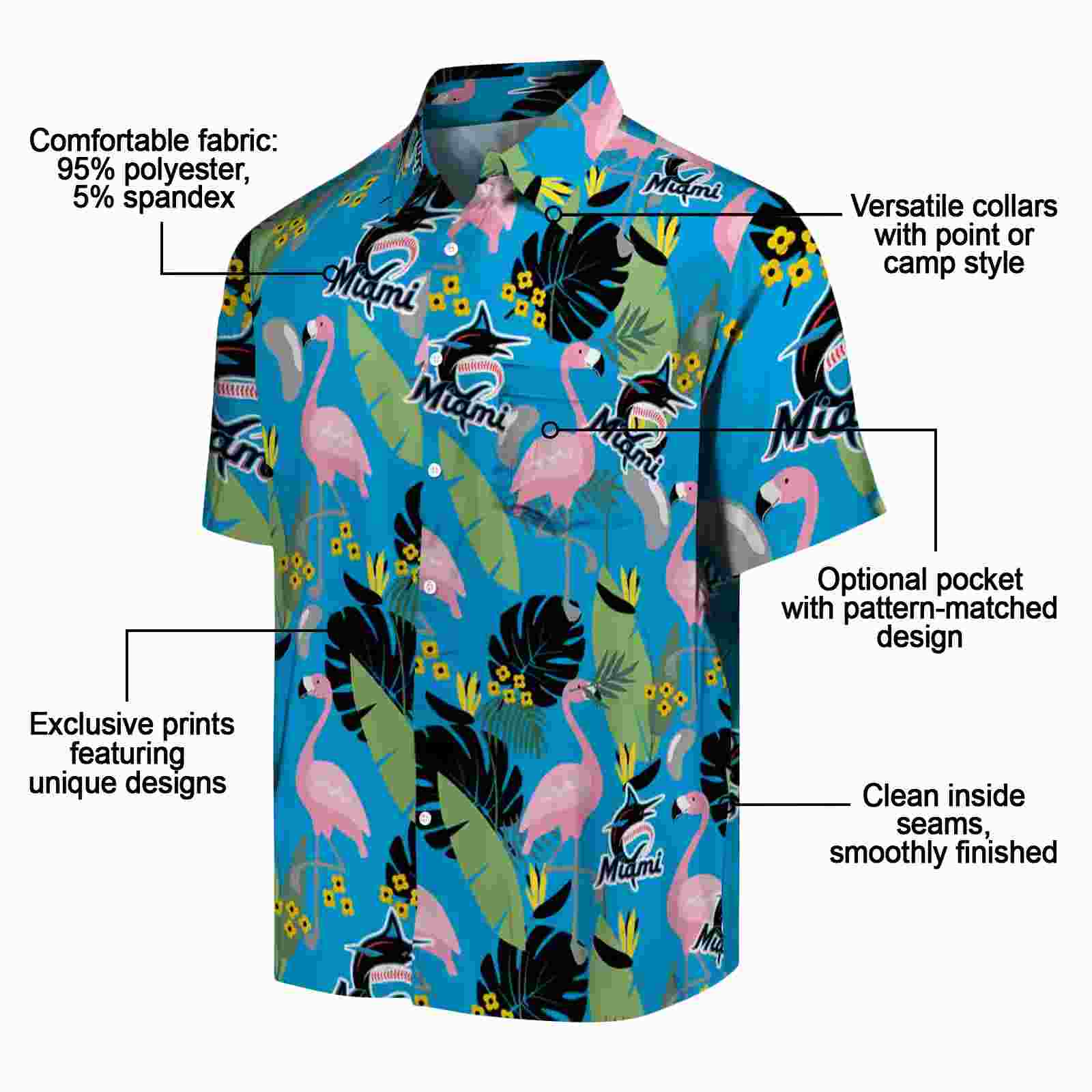 miami marlins flamingo leaves blue hawaiian shirt new arrival