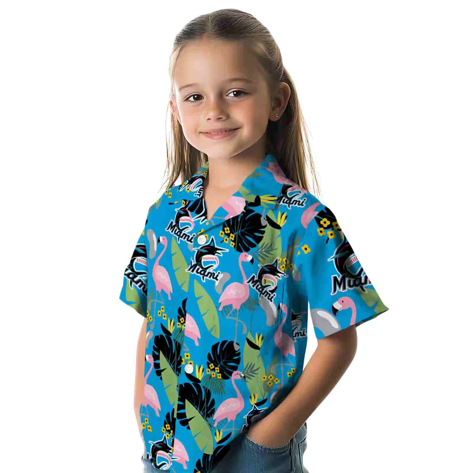 miami marlins flamingo leaves blue hawaiian shirt premium grade