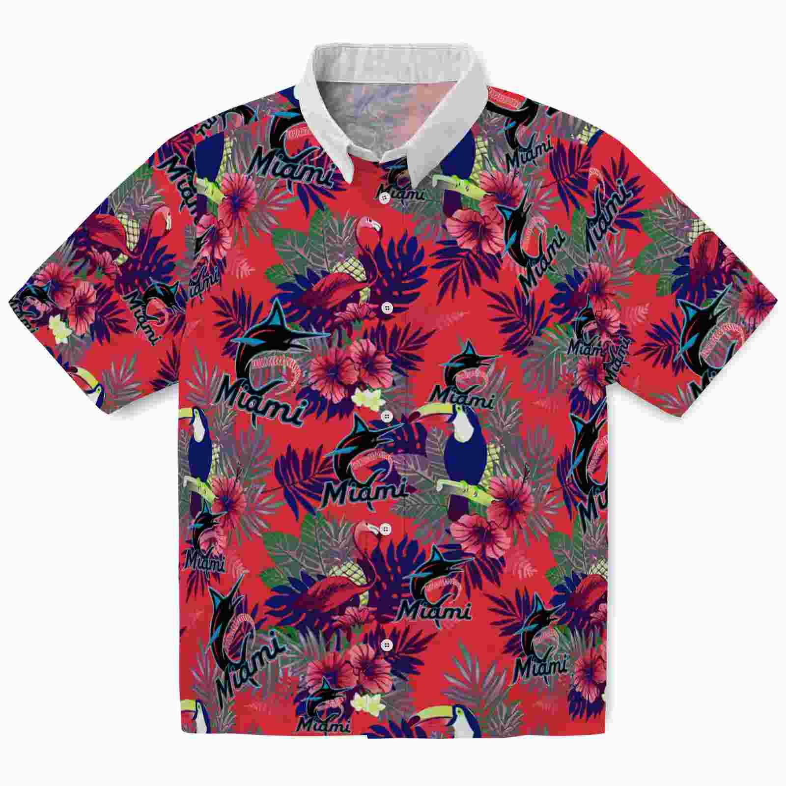 Miami Marlins Floral Toucan Blue Red Hawaiian Shirt