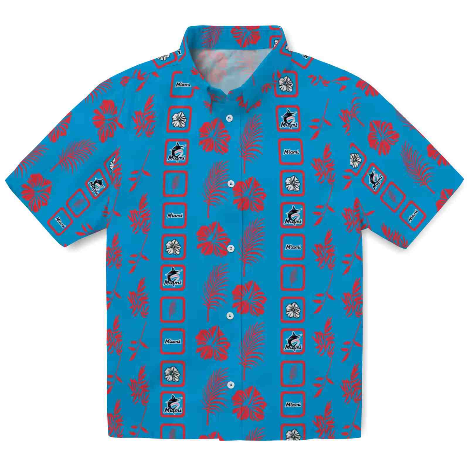 Miami Marlins Framed Floral Blue Hawaiian Shirt