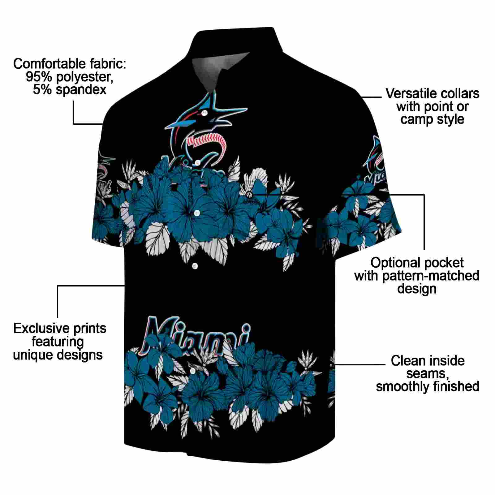 miami marlins hibiscus stripe blue black hawaiian shirt new arrival